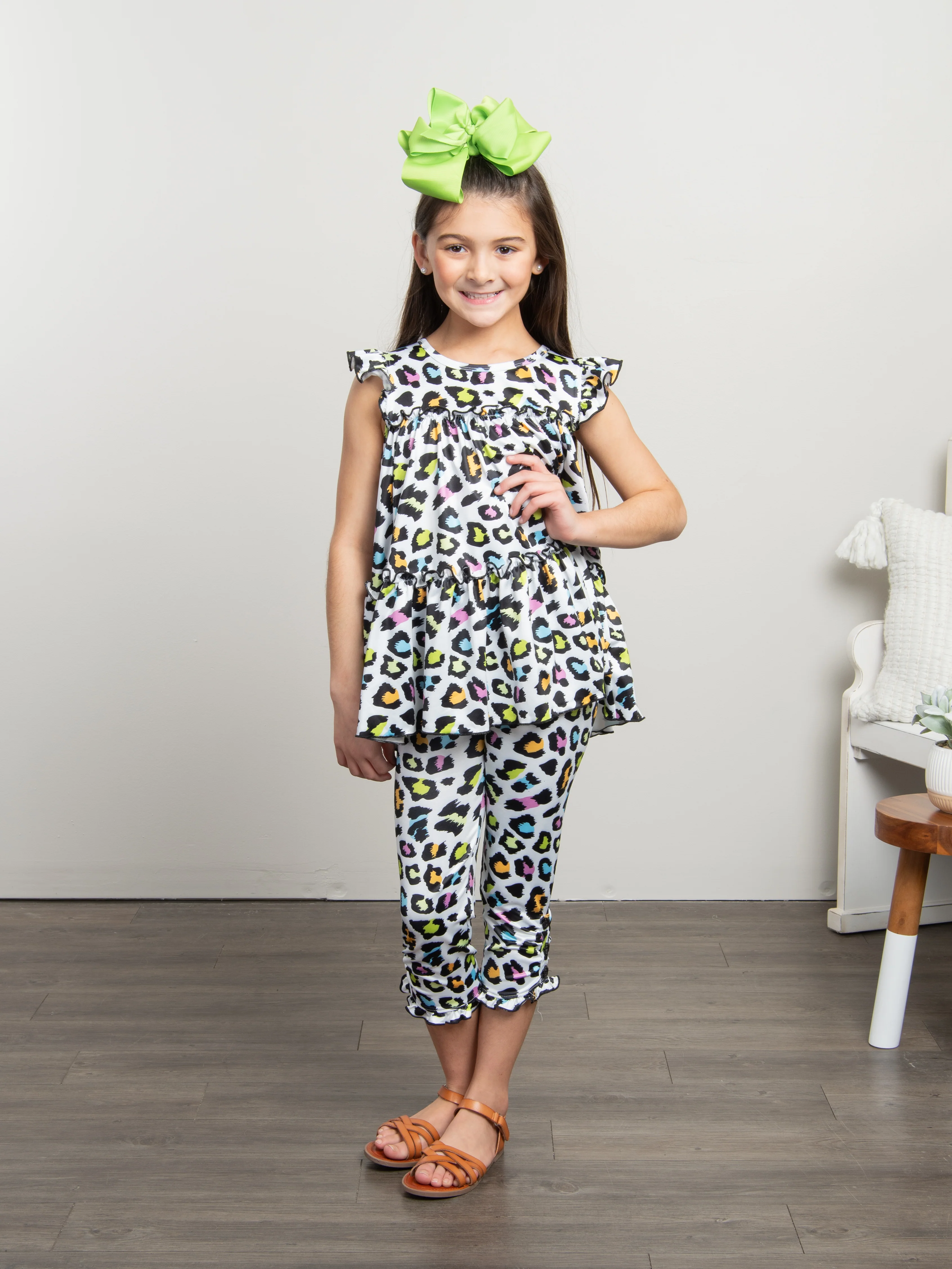 Ruffle Capris - Neon Leopard - Image 2
