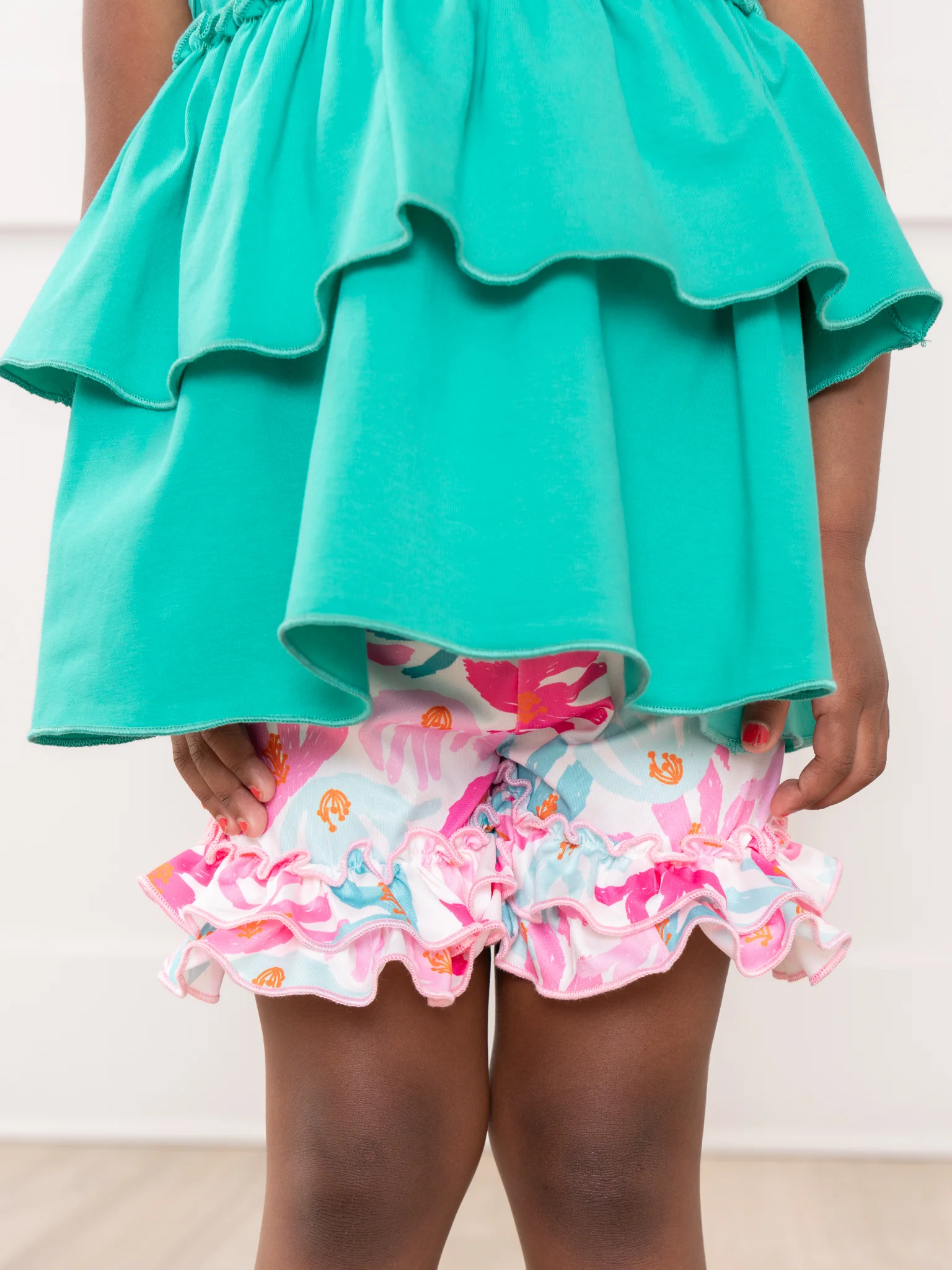Ruffle Hem Shorts - Hibiscus - Image 5