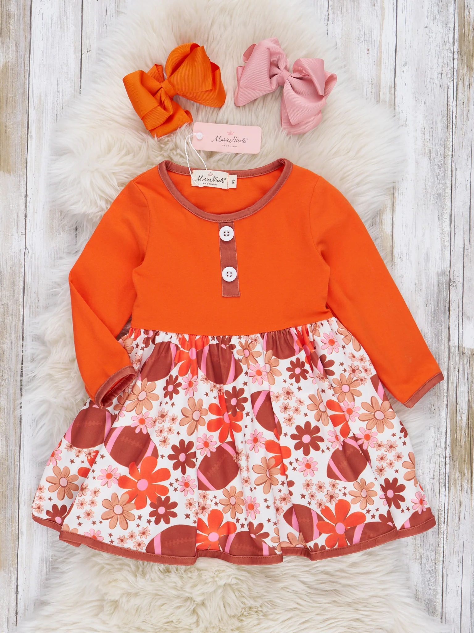 Rust & Chocolate Trim Football Swing Dress - Image 2
