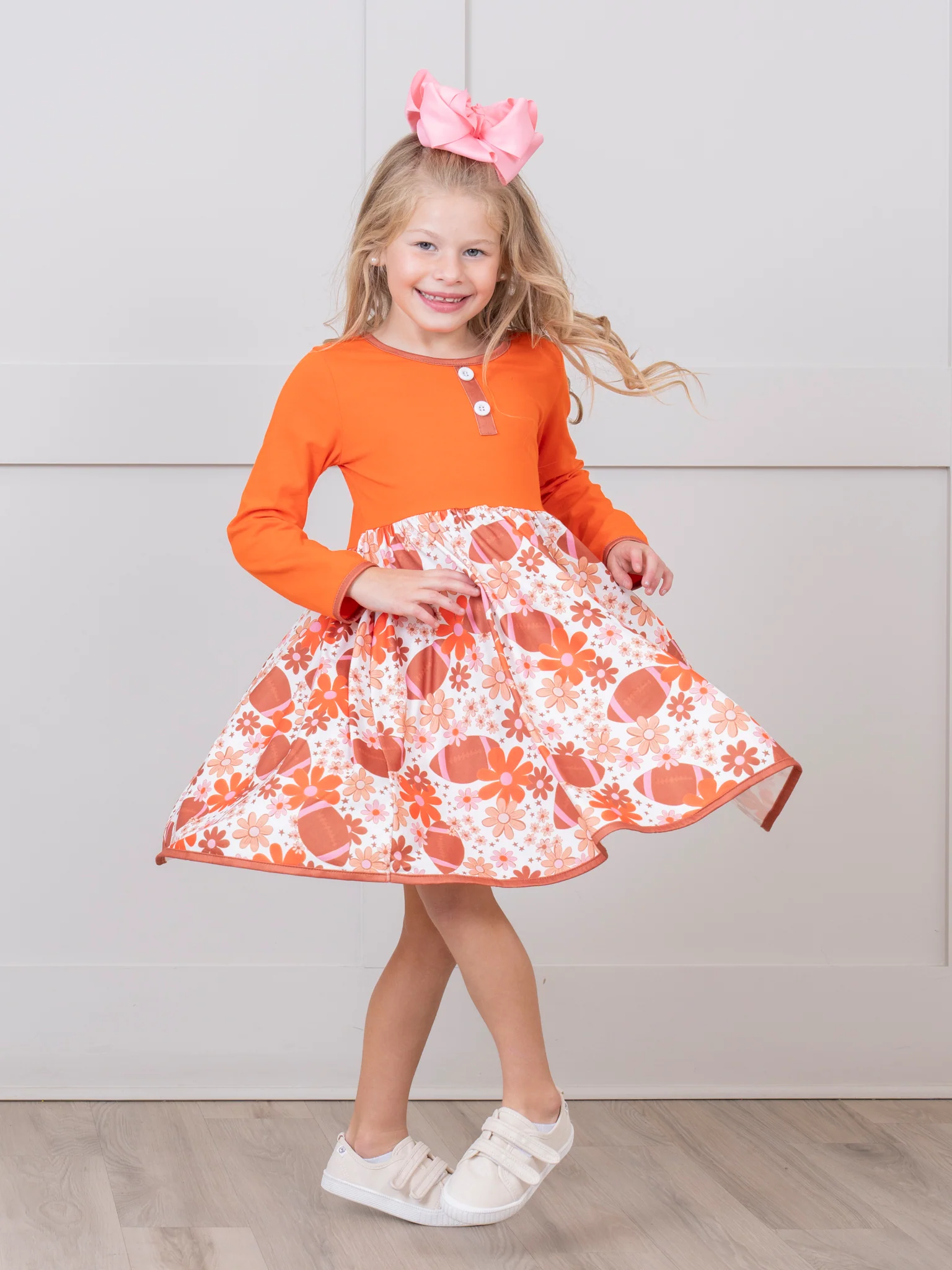Rust & Chocolate Trim Football Swing Dress - Image 3