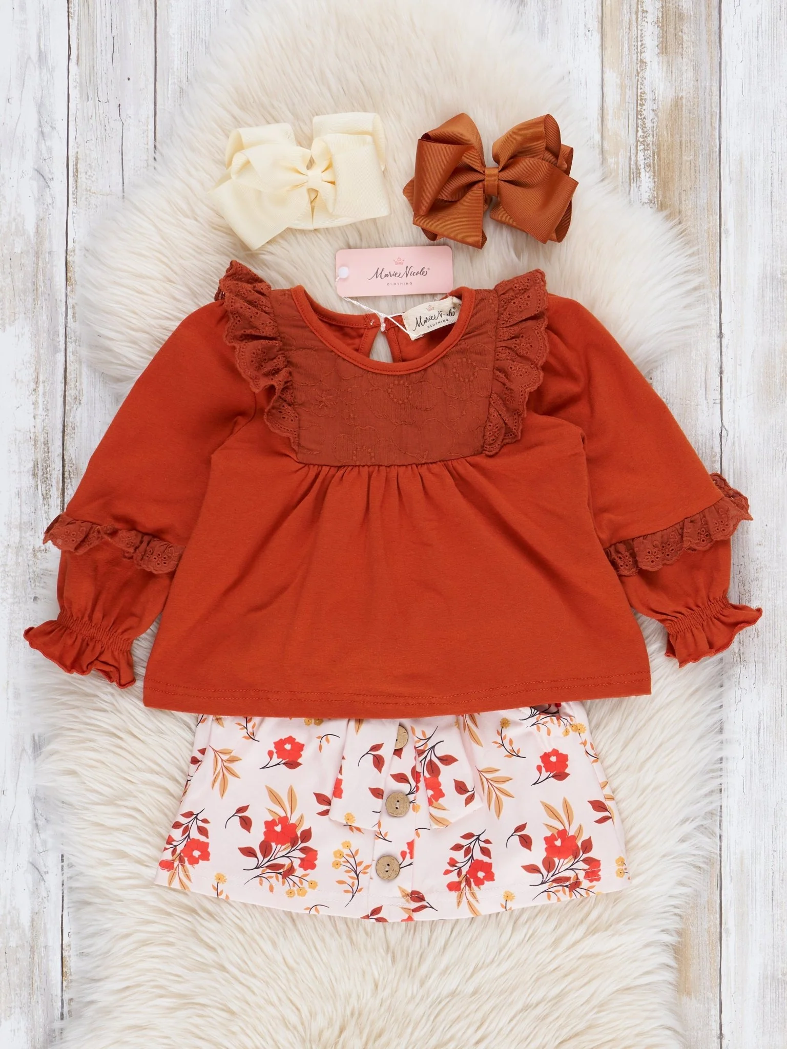 Rust Floral Ruffle Outfit w/ Skirt