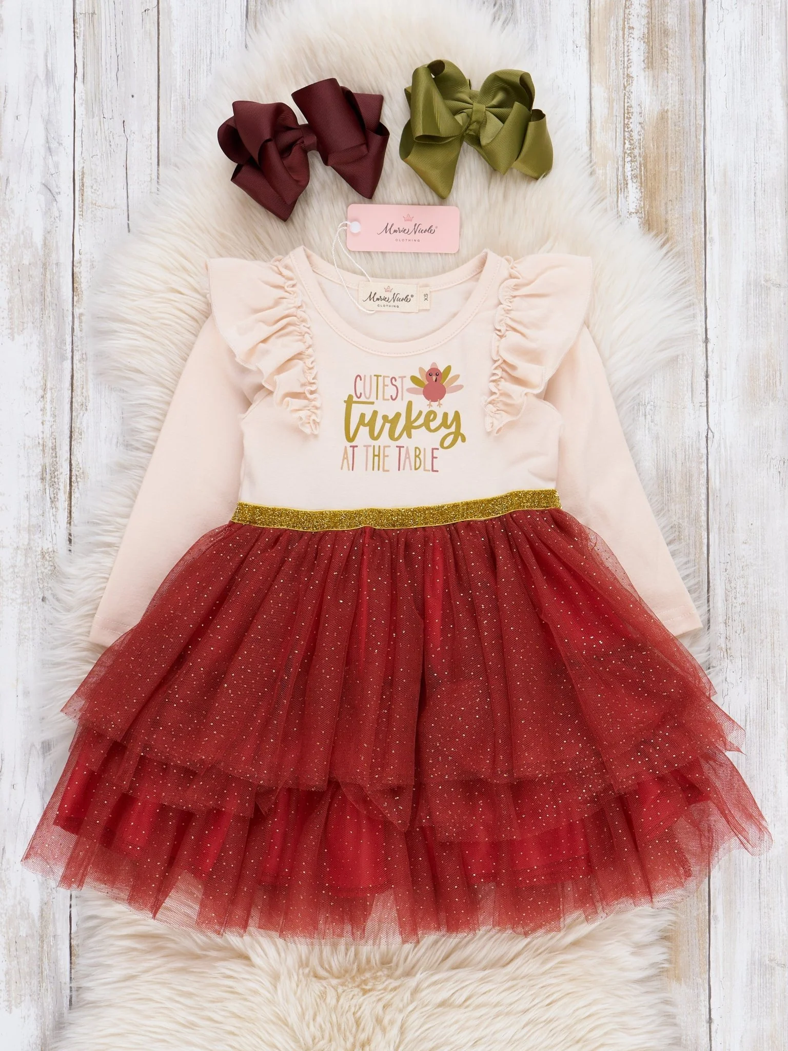 Rust Sparkle "Cutest Turkey" Tulle Dress