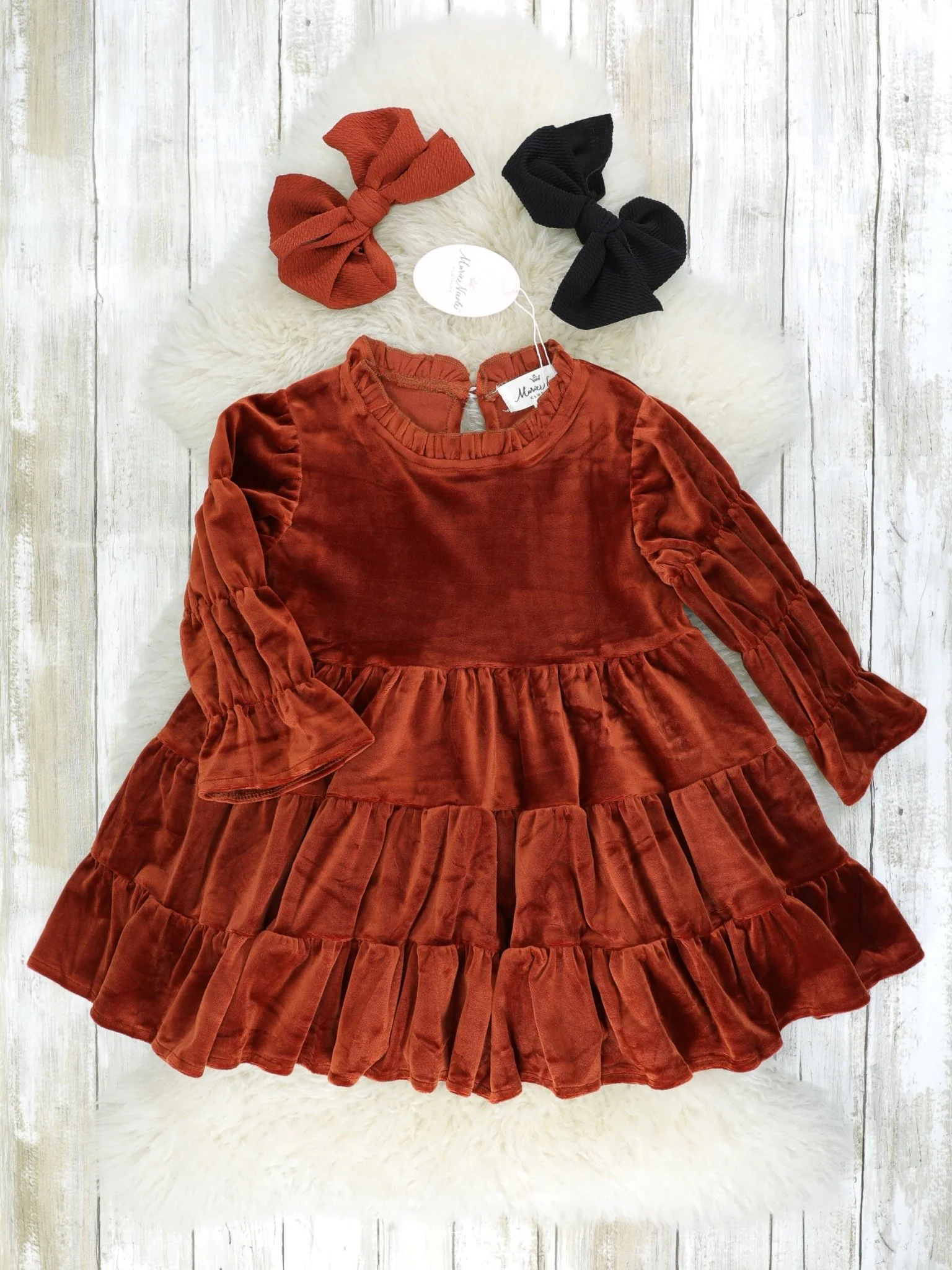 Rust Velvet Tiered Swing Dress