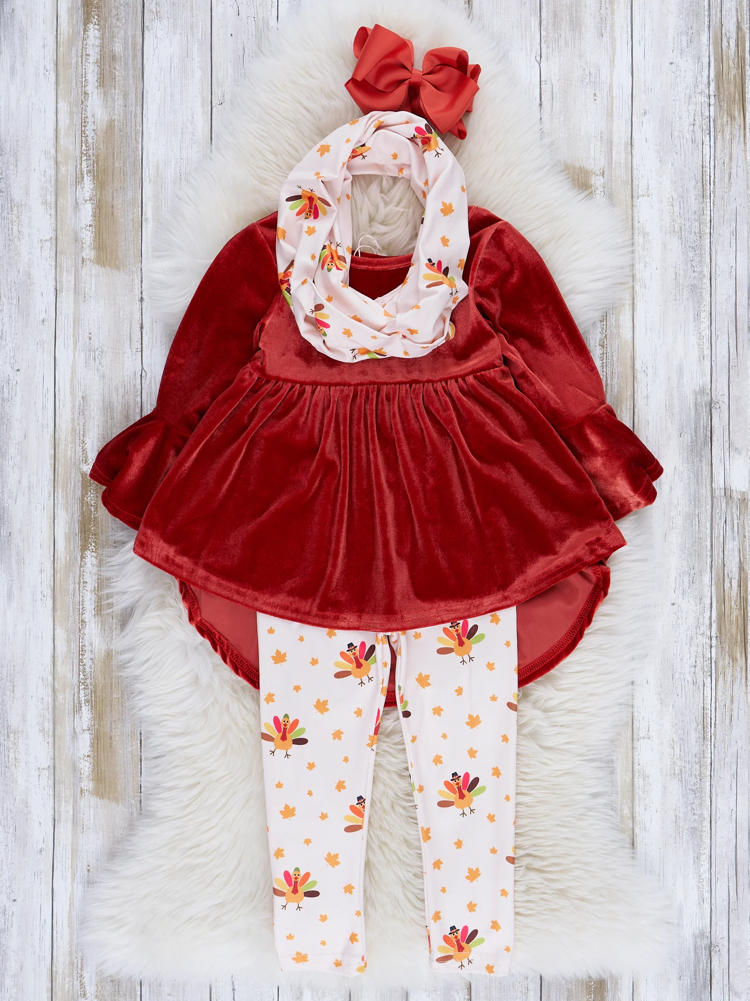 Rust Velvet Turkey Outfit w/ Scarf - Image 2