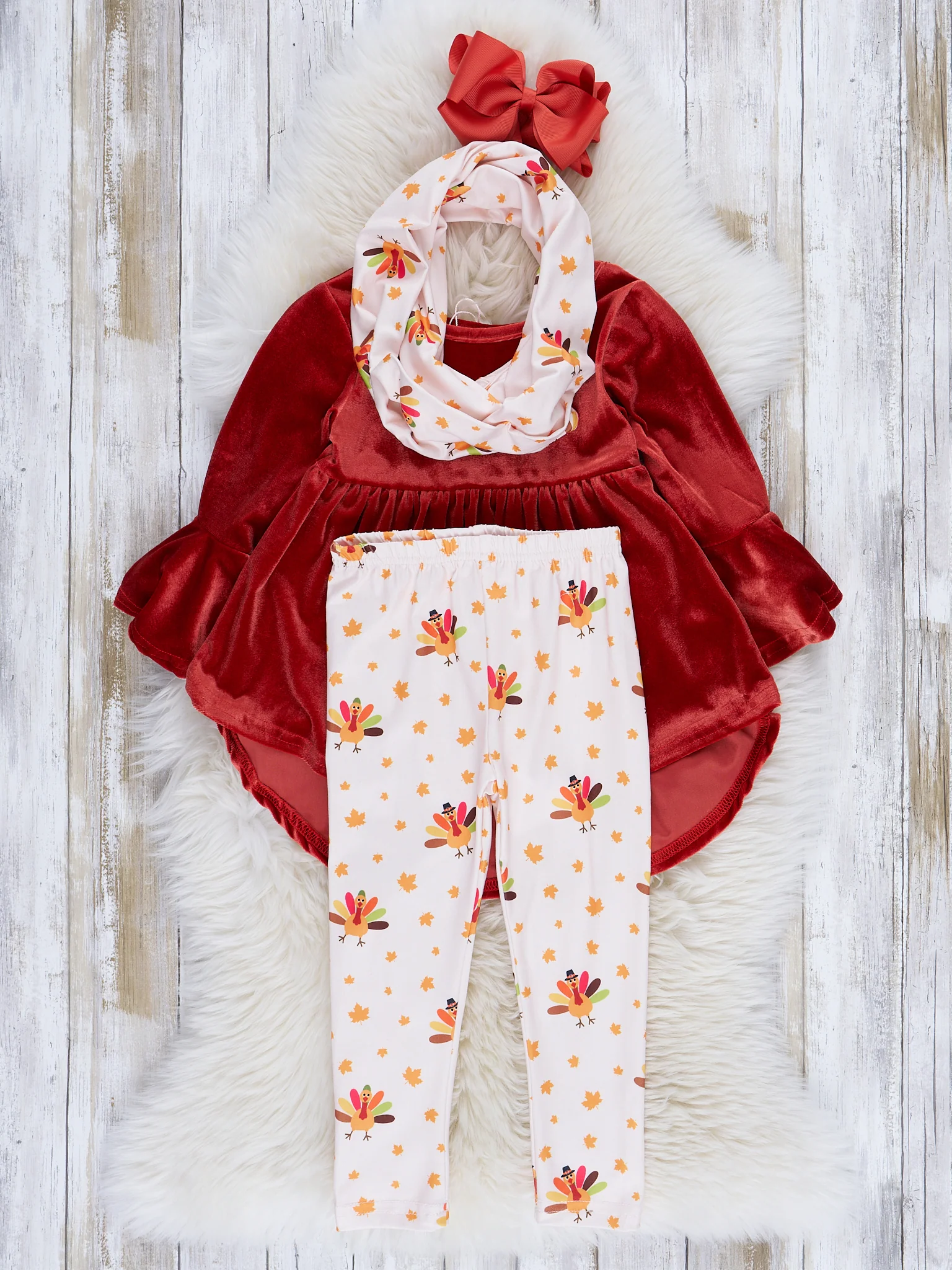 Rust Velvet Turkey Outfit w/ Scarf - Image 3