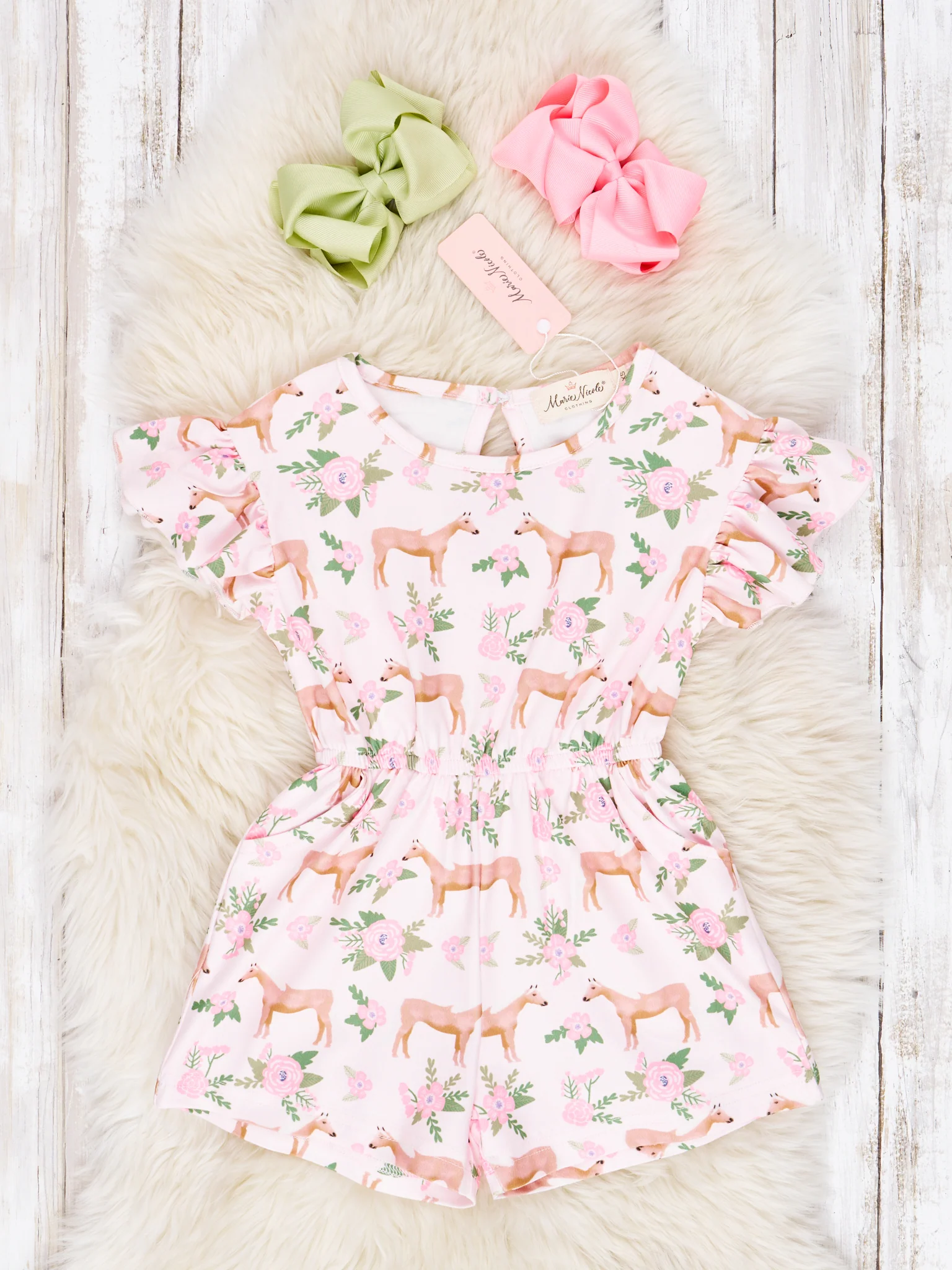 Sage Floral Horse Ruffle Jumpsuit