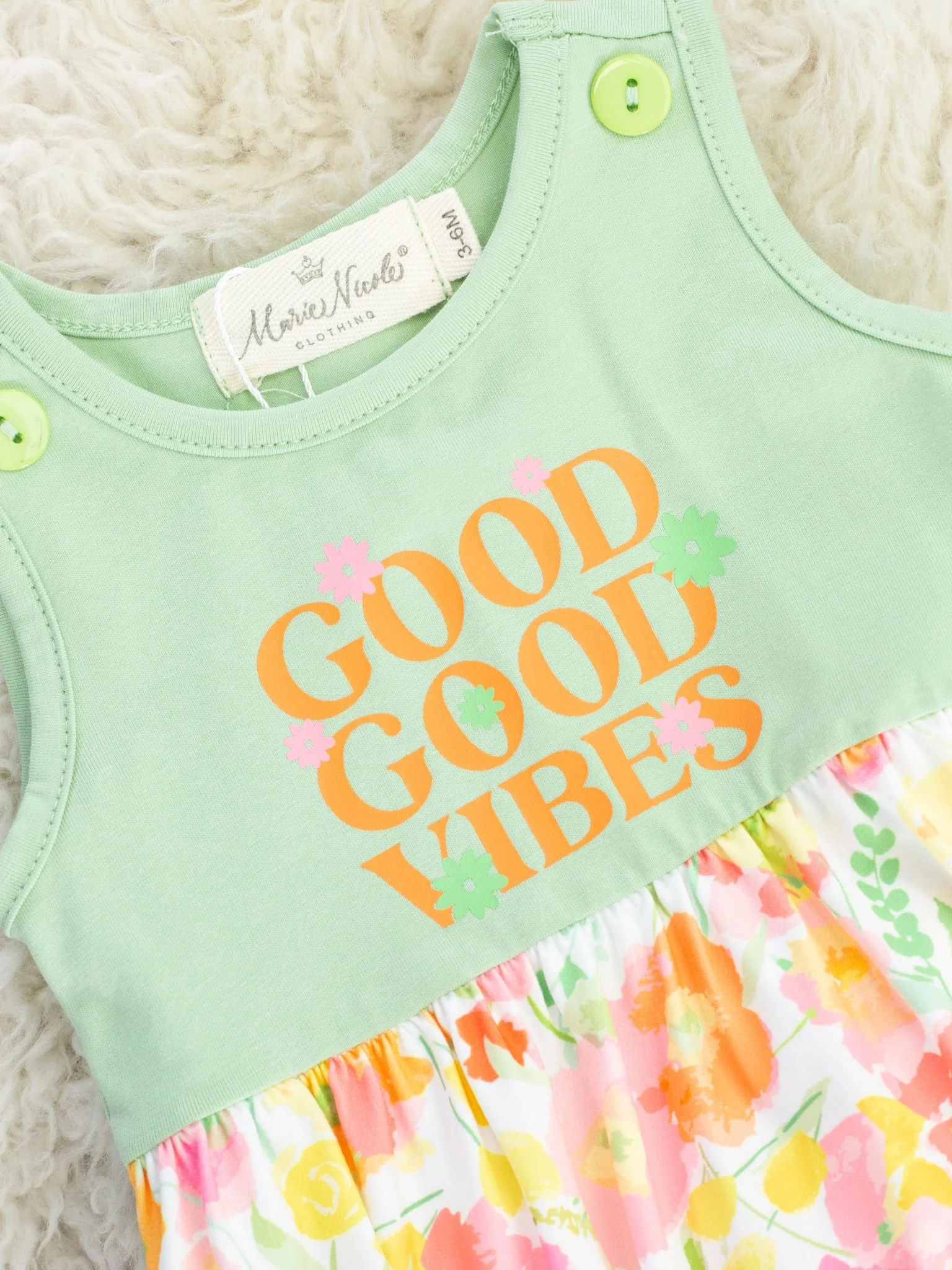 Sage "Good Vibes" Floral Ruffle Bubble Romper - Image 2
