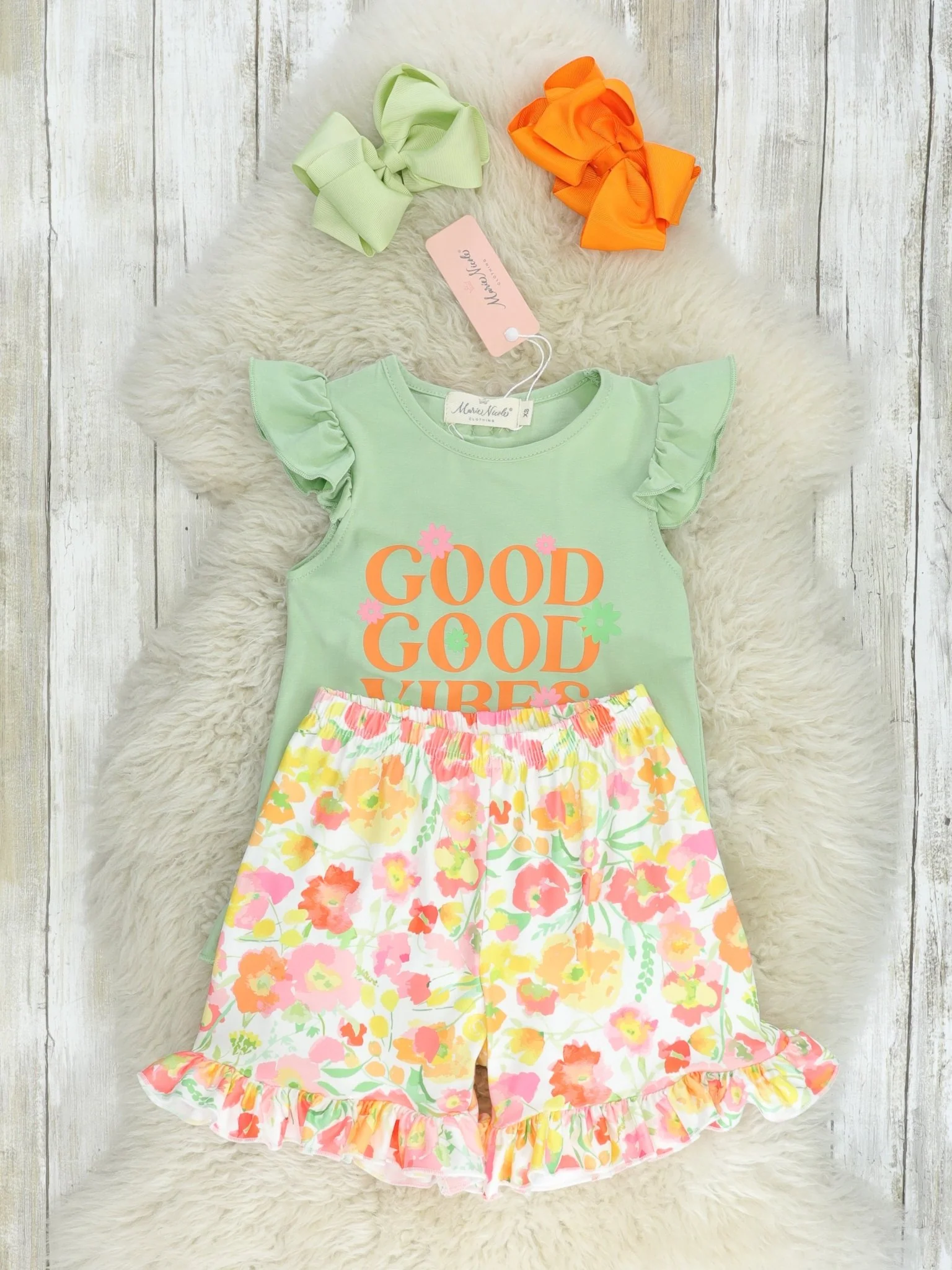 Sage "Good Vibes" Floral Ruffle Outfit - Image 2