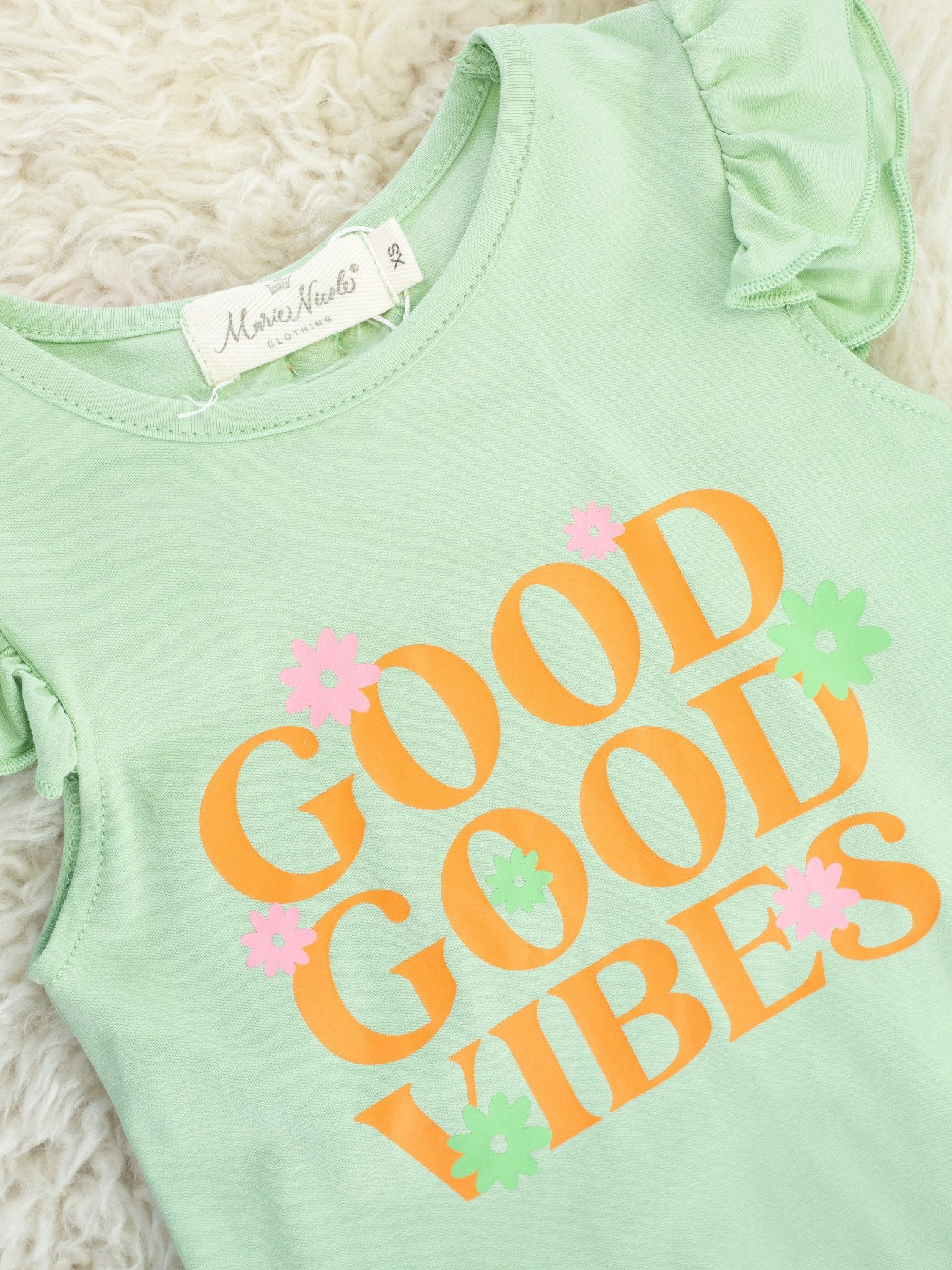 Sage "Good Vibes" Floral Ruffle Outfit - Image 3