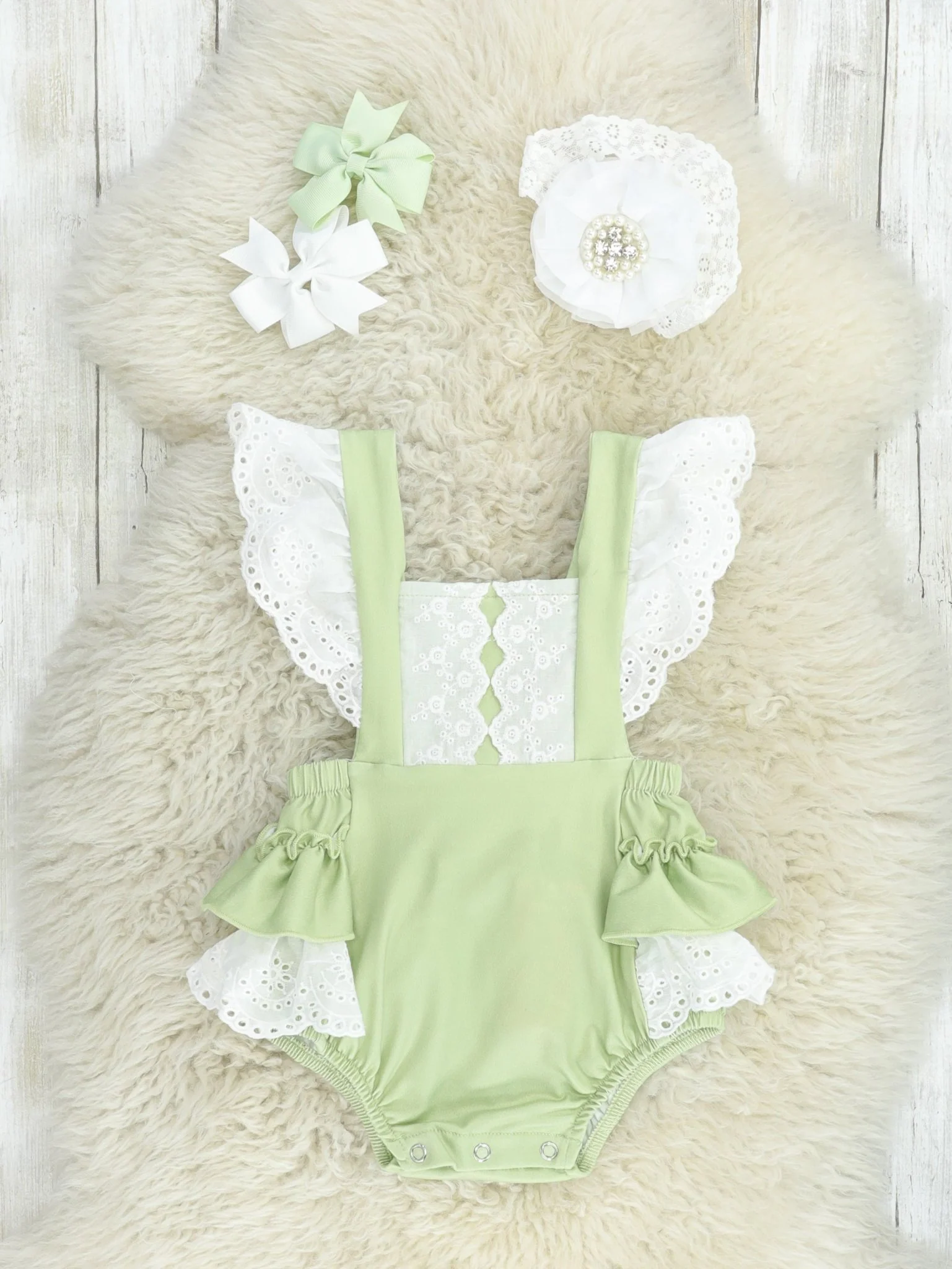 Sage Green Lace Ruffle Bubble Romper