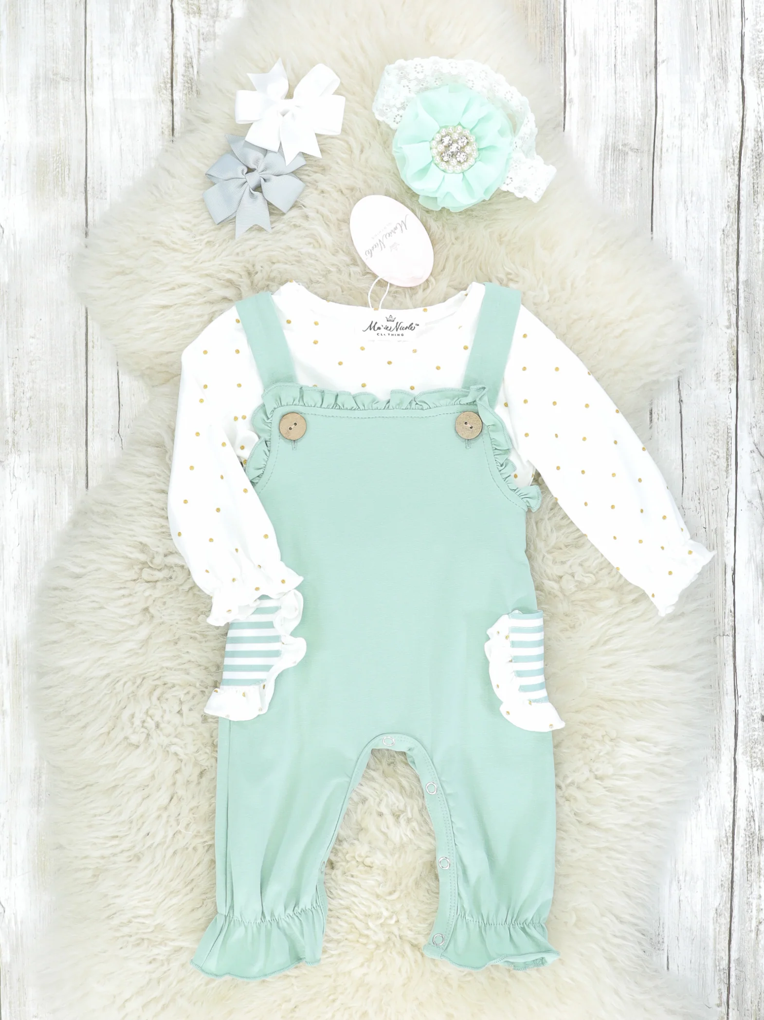 Sage Ruffle Overall Set