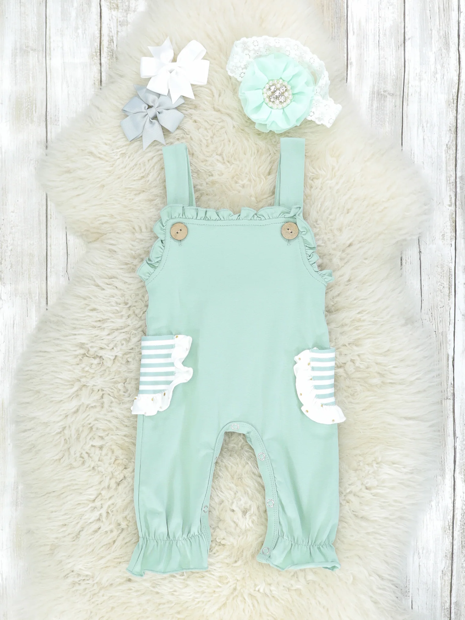 Sage Ruffle Overall Set - Image 2
