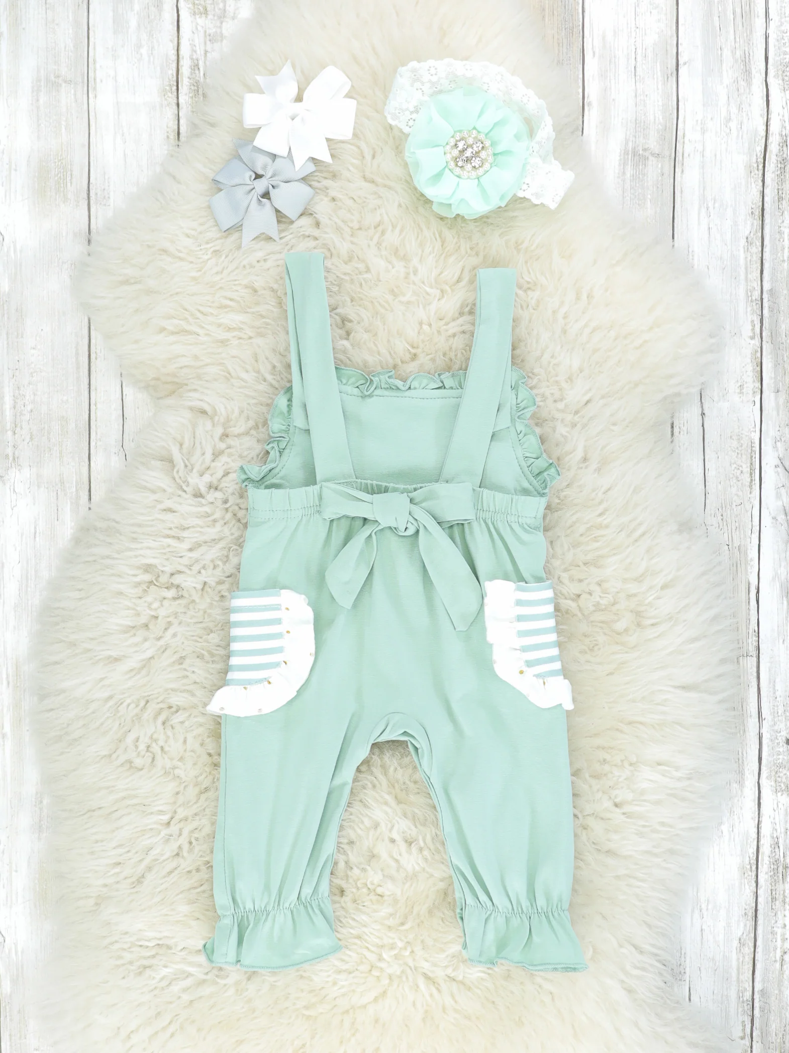 Sage Ruffle Overall Set - Image 3