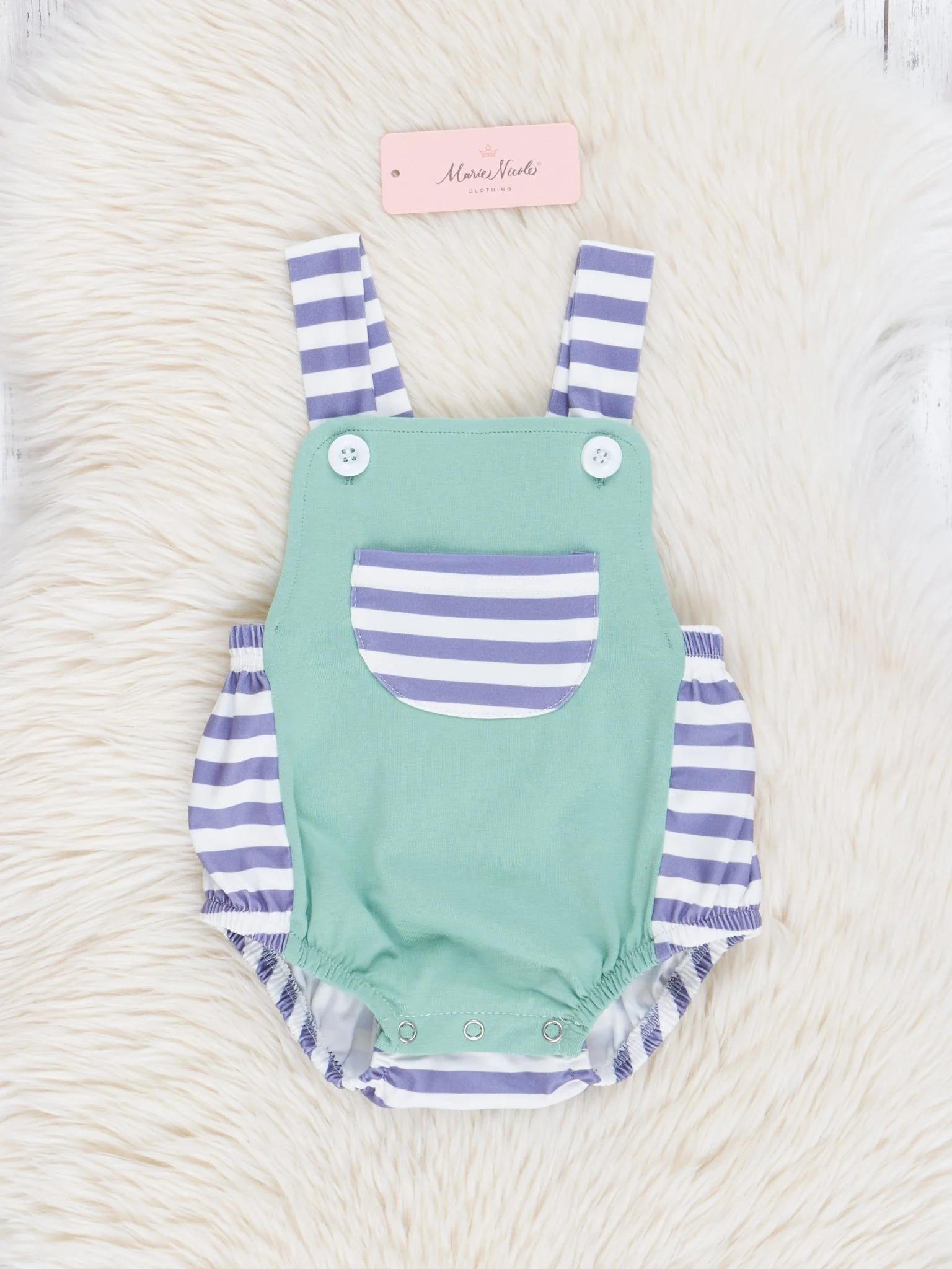 Sage & Slate Striped Bubble Romper