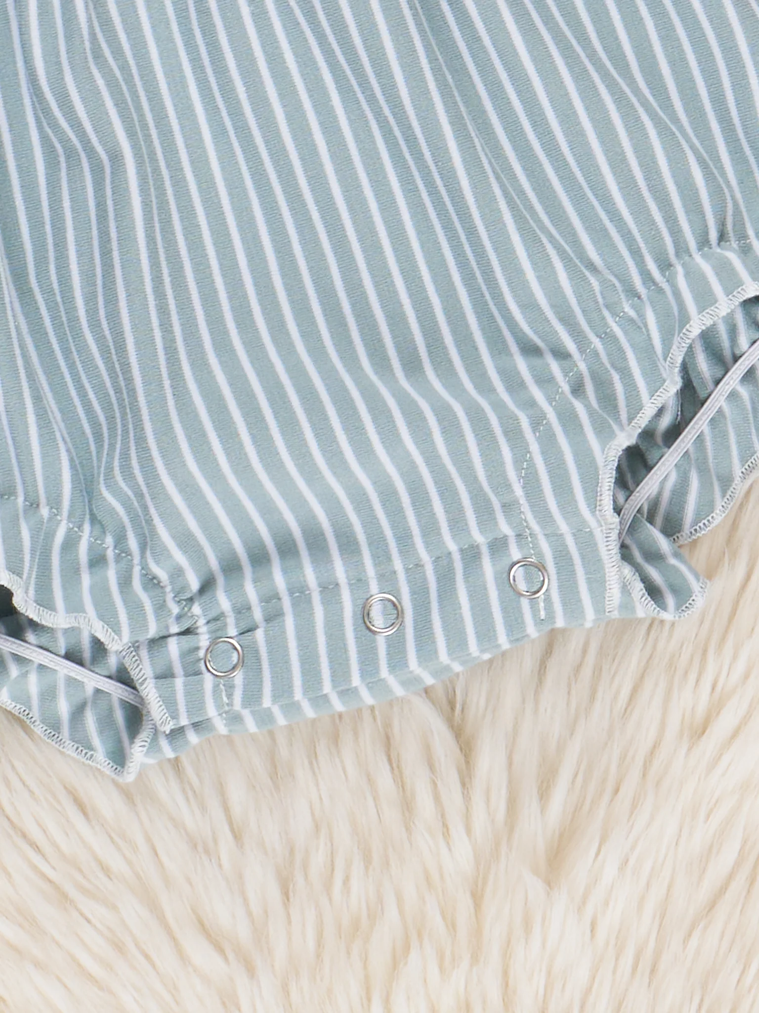 Sage Striped Eyelet Ruffle Bubble Romper - Image 2