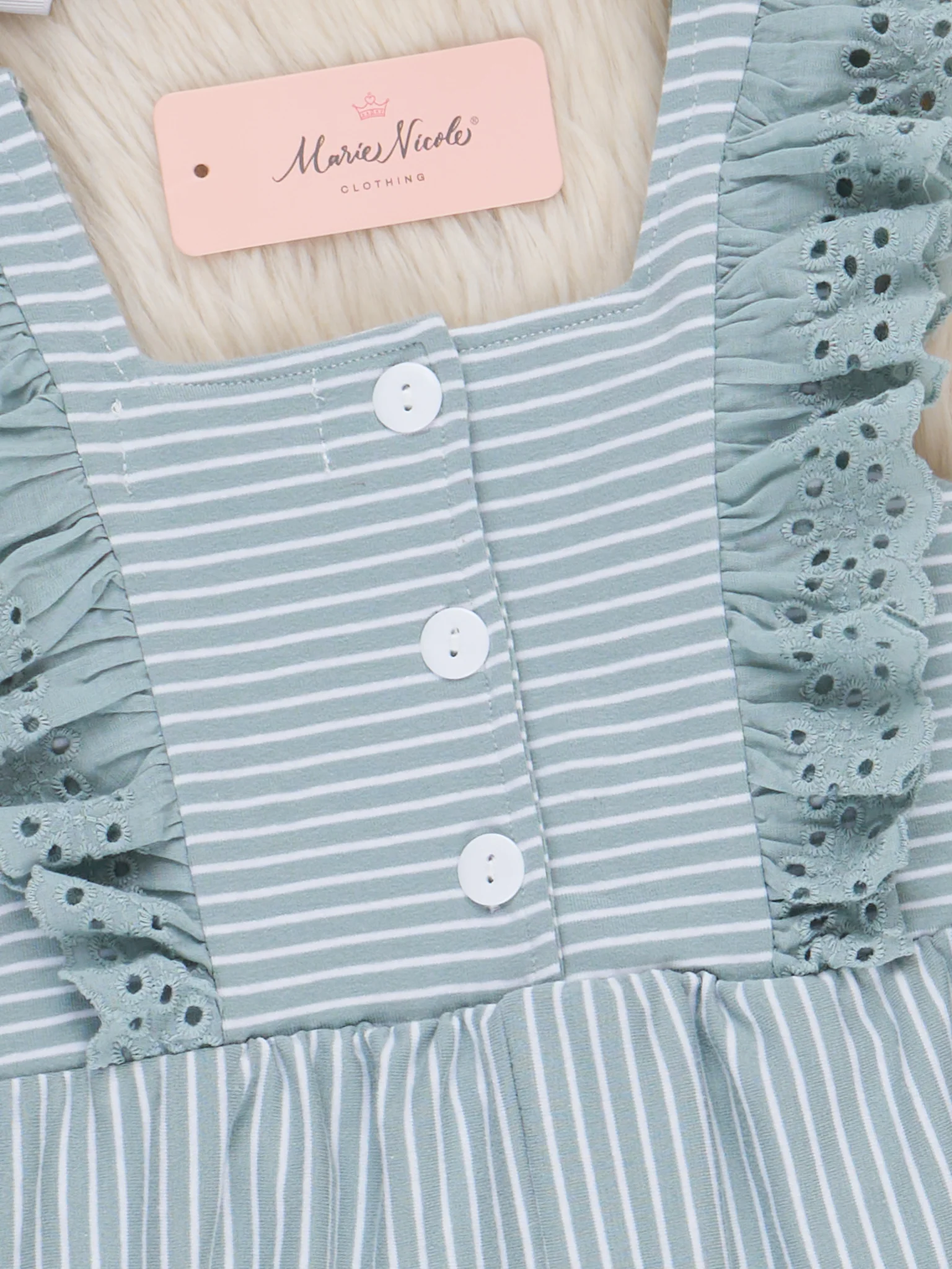 Sage Striped Eyelet Ruffle Jumpsuit - Image 3