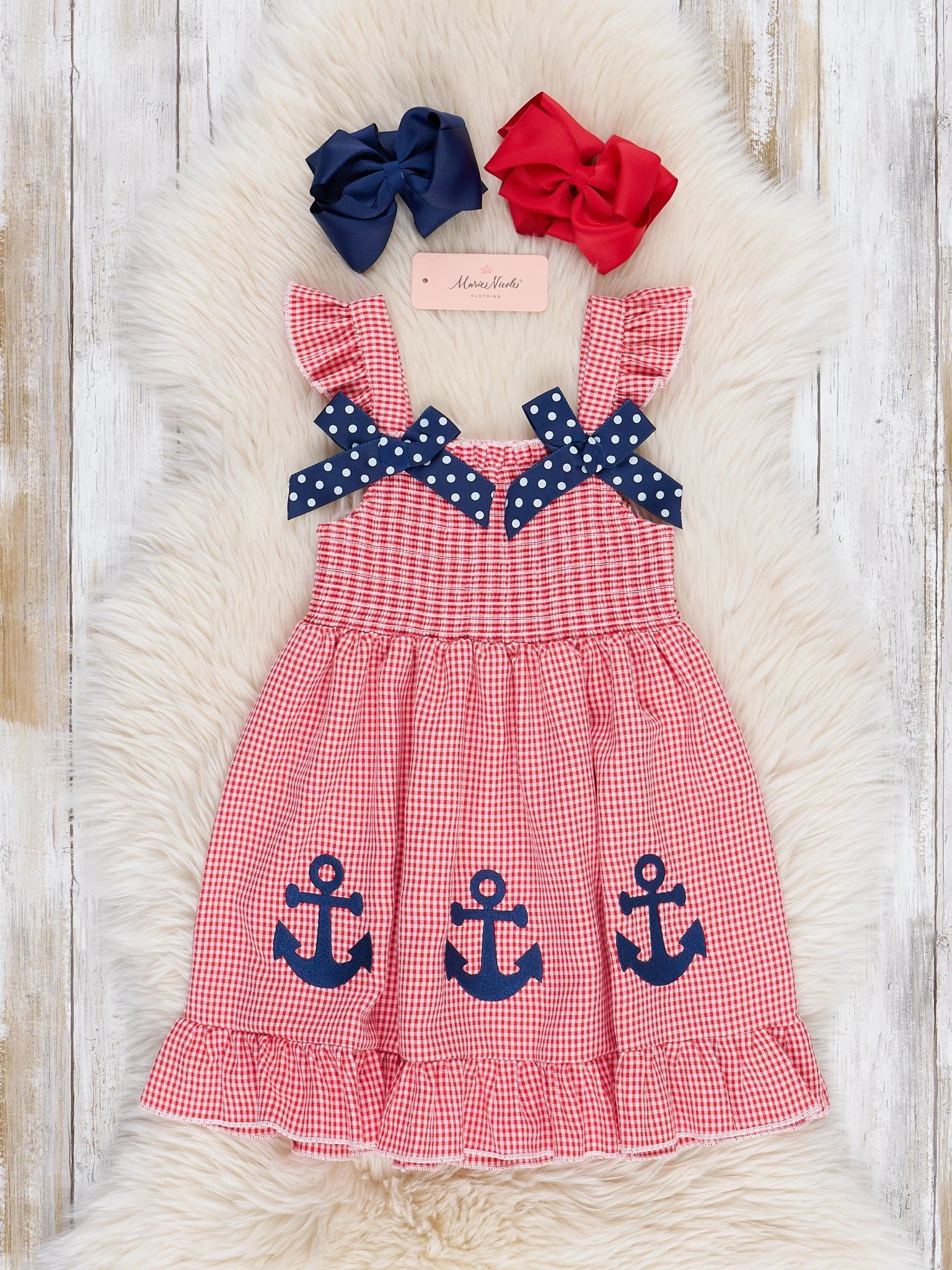 Sailor Girl Smocked Ruffle Dress