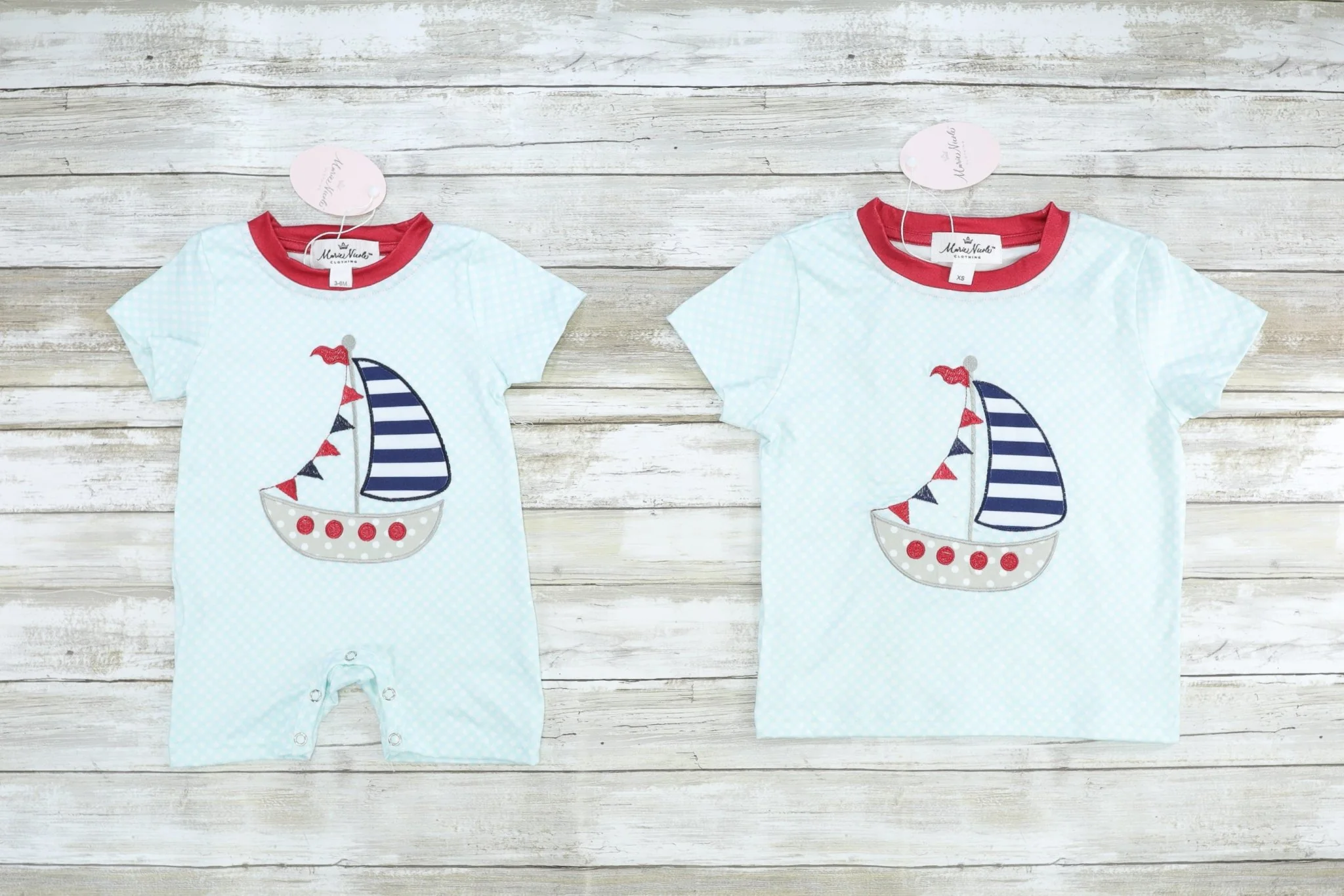 Sailboat Polka Dot & Striped Bubble Romper - Image 4