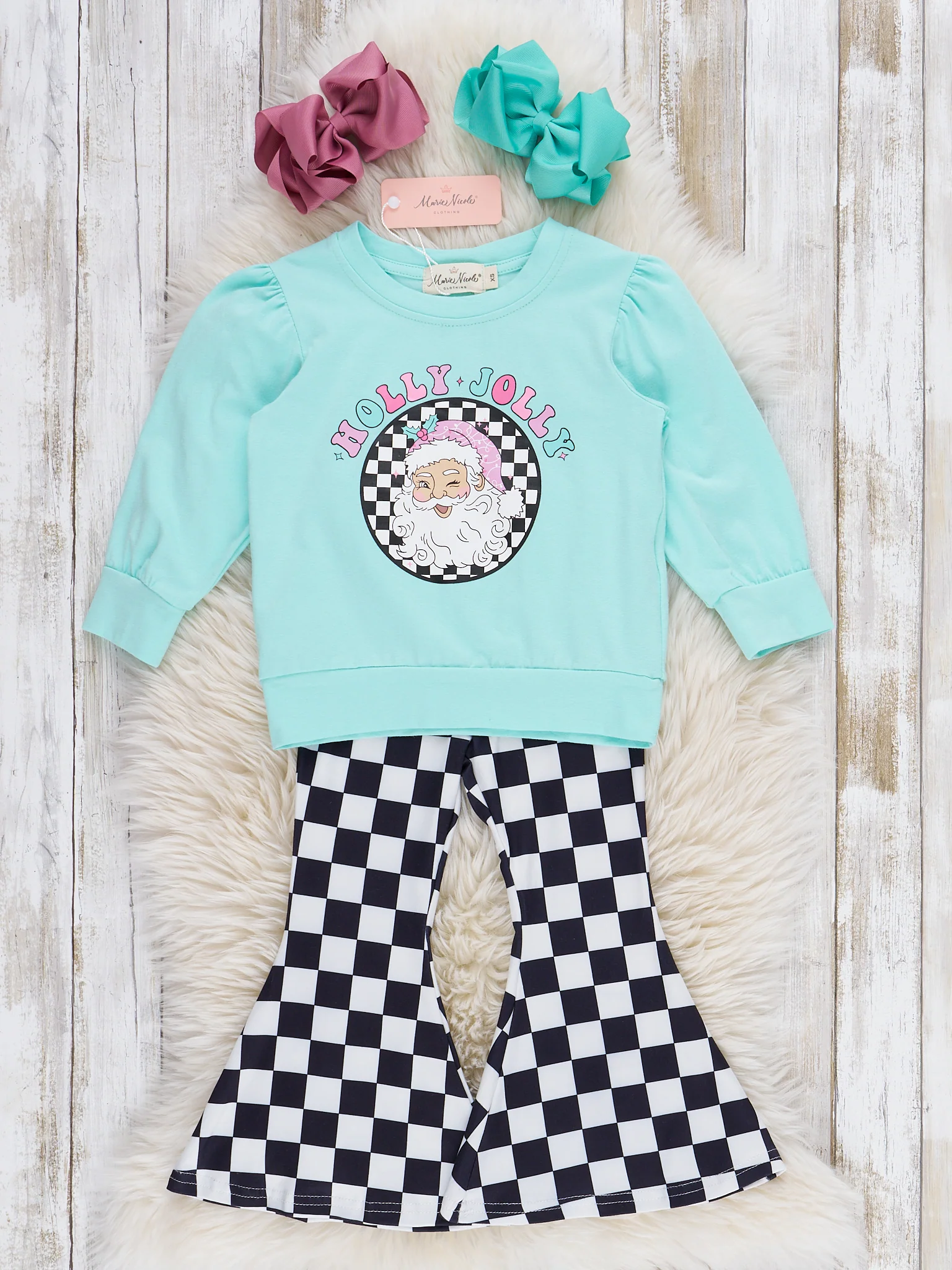 Santa Checkers Bell Bottoms Outfit - Image 2