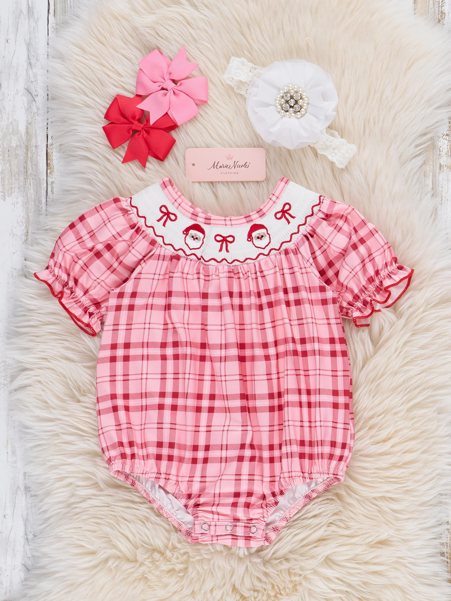 Santa Love Smocked Bubble Romper