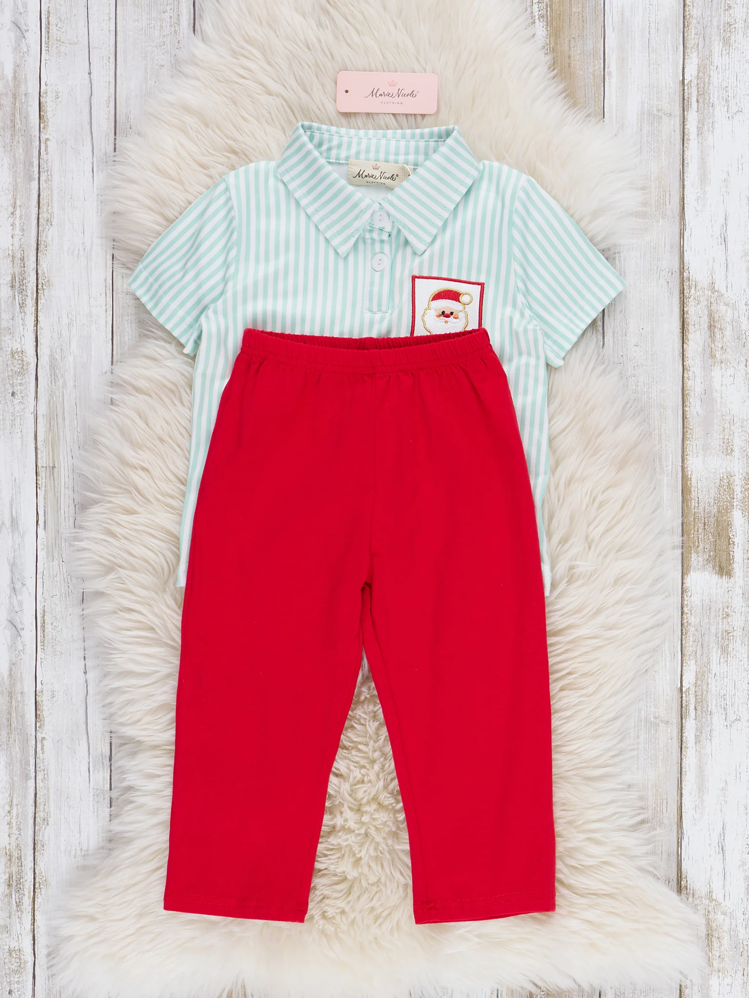 Santa’s Gift Embroidered Striped Outfit - Image 3