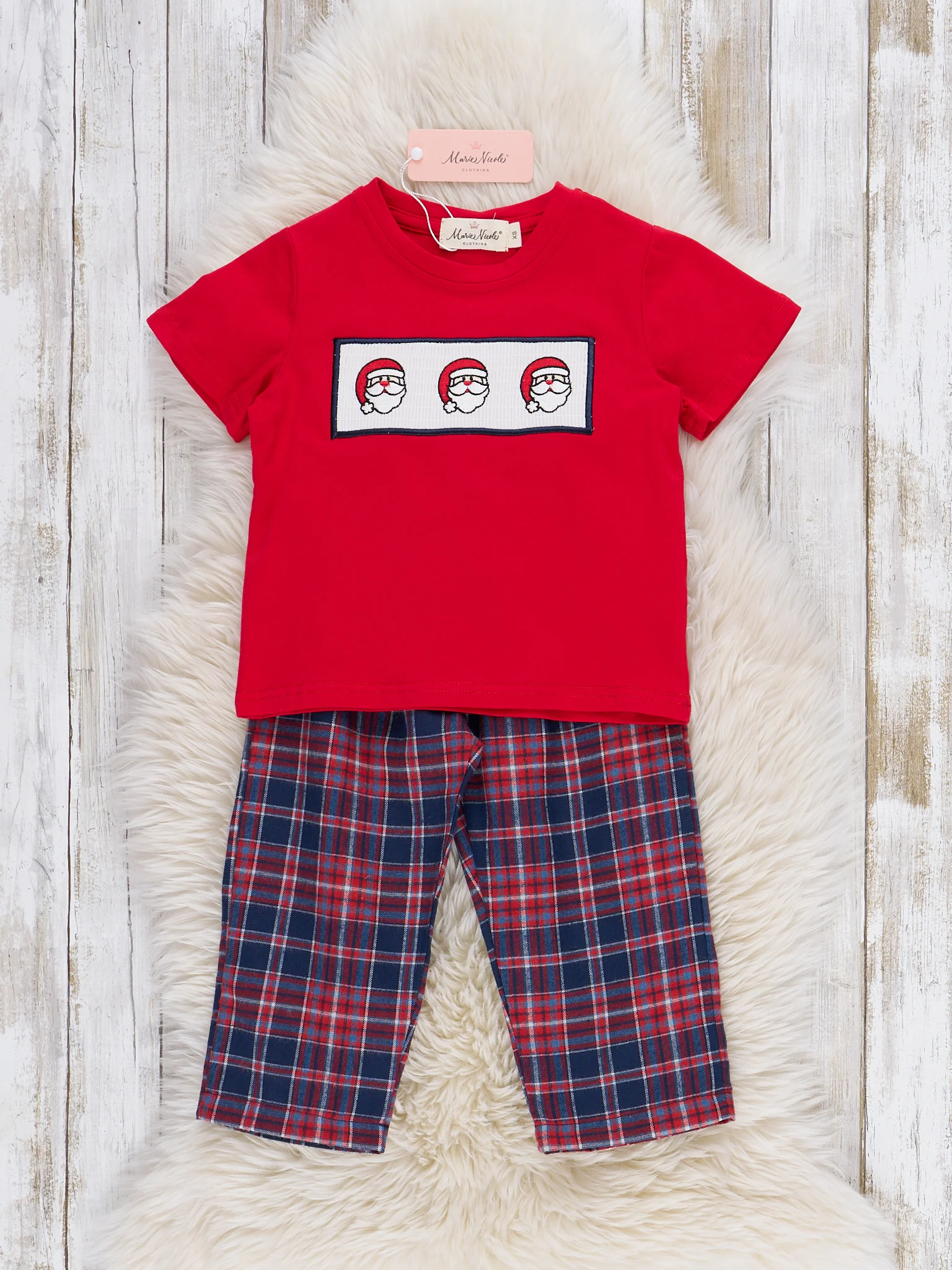 Santa Spirit Smocked Flannel Outfit