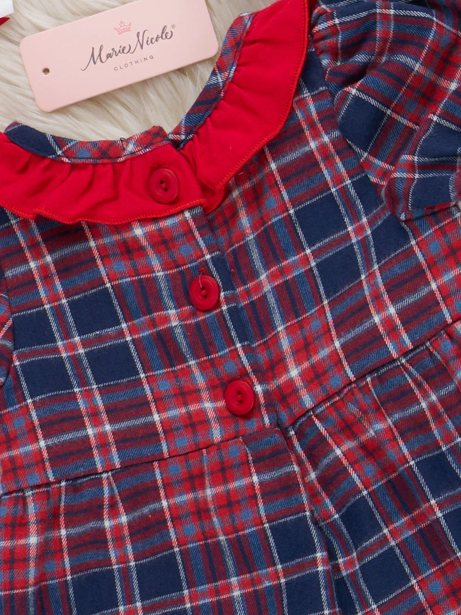 Santa Spirit Smocked Flannel Overall Romper - Image 3