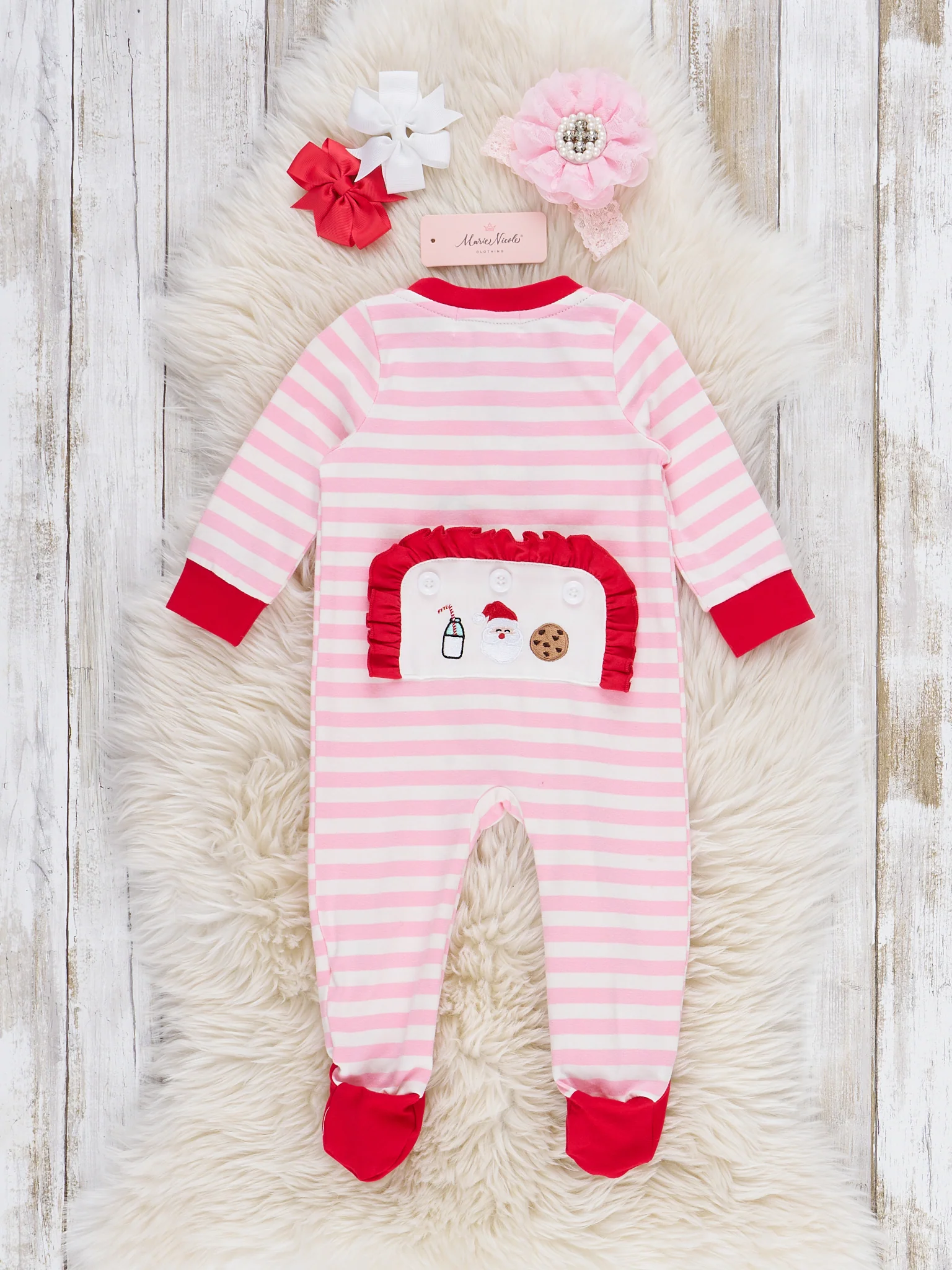 Santa Treat Time Embroidered Footed Sleeper Pajamas - Image 4