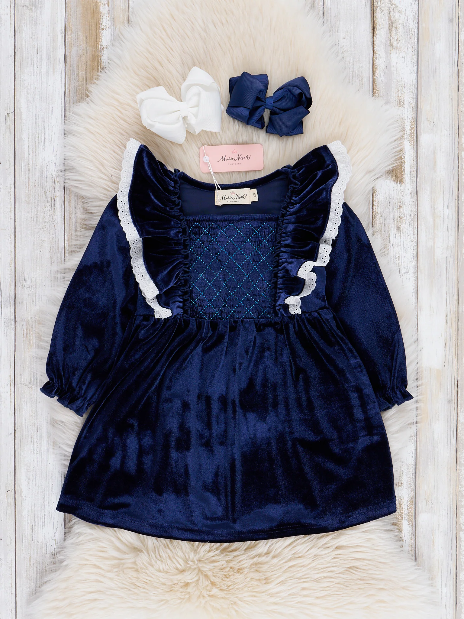 Sapphire Velvet Ruffle Dress - Image 2