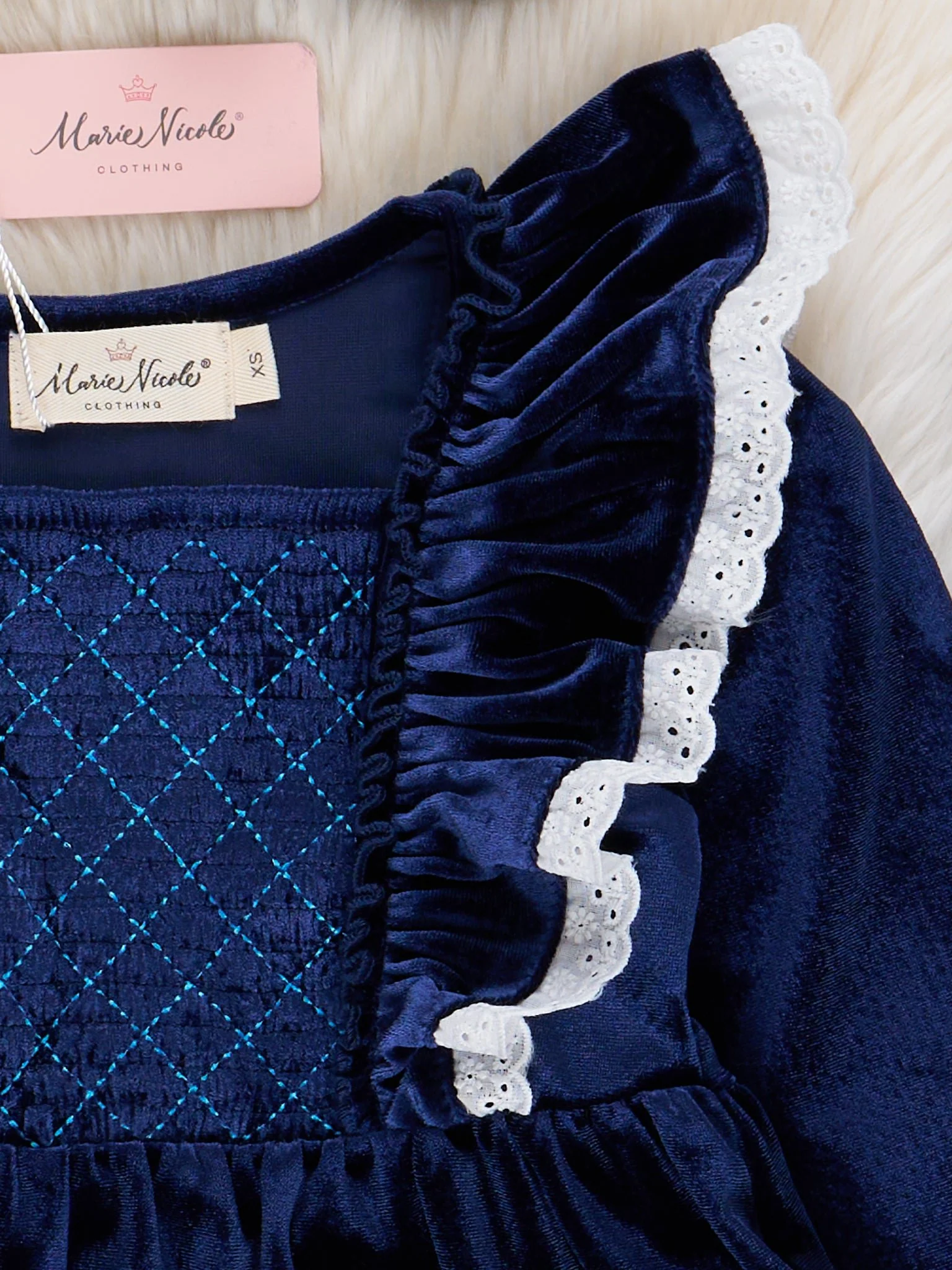 Sapphire Velvet Ruffle Dress - Image 3