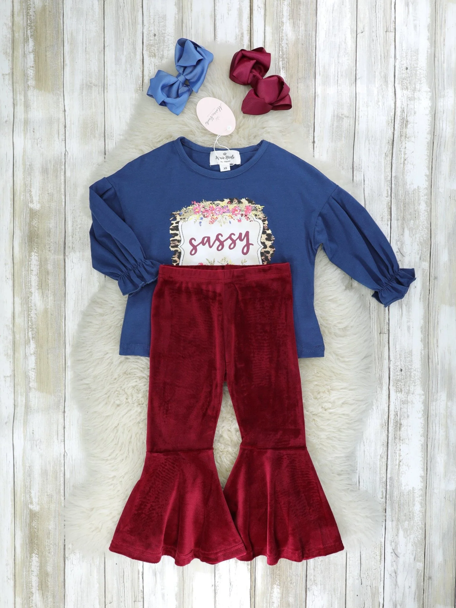 Sassy Burgundy Bell Bottom Outfit - Image 2