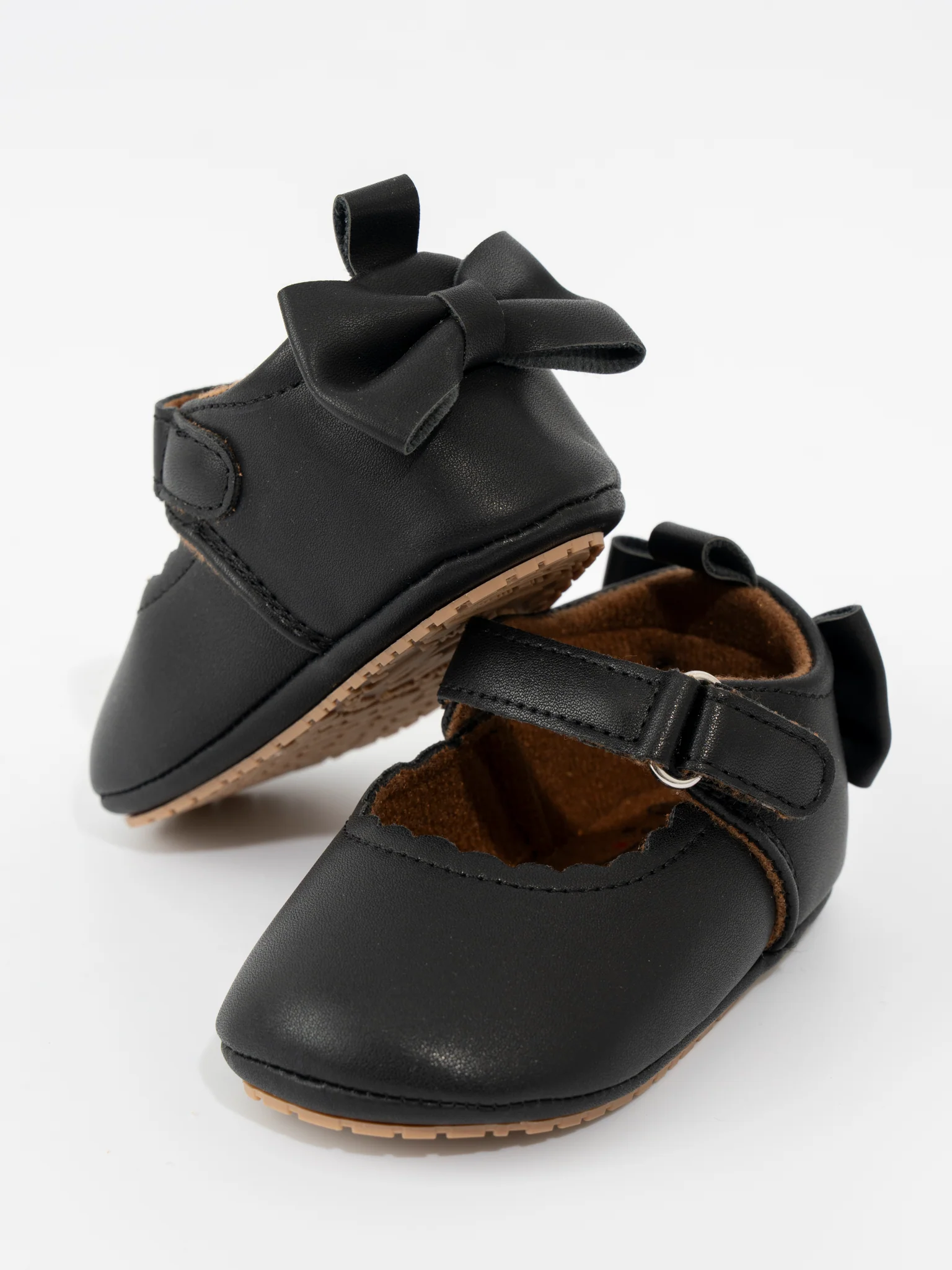 Scalloped Heel Bows Mary Jane Baby Shoes Black