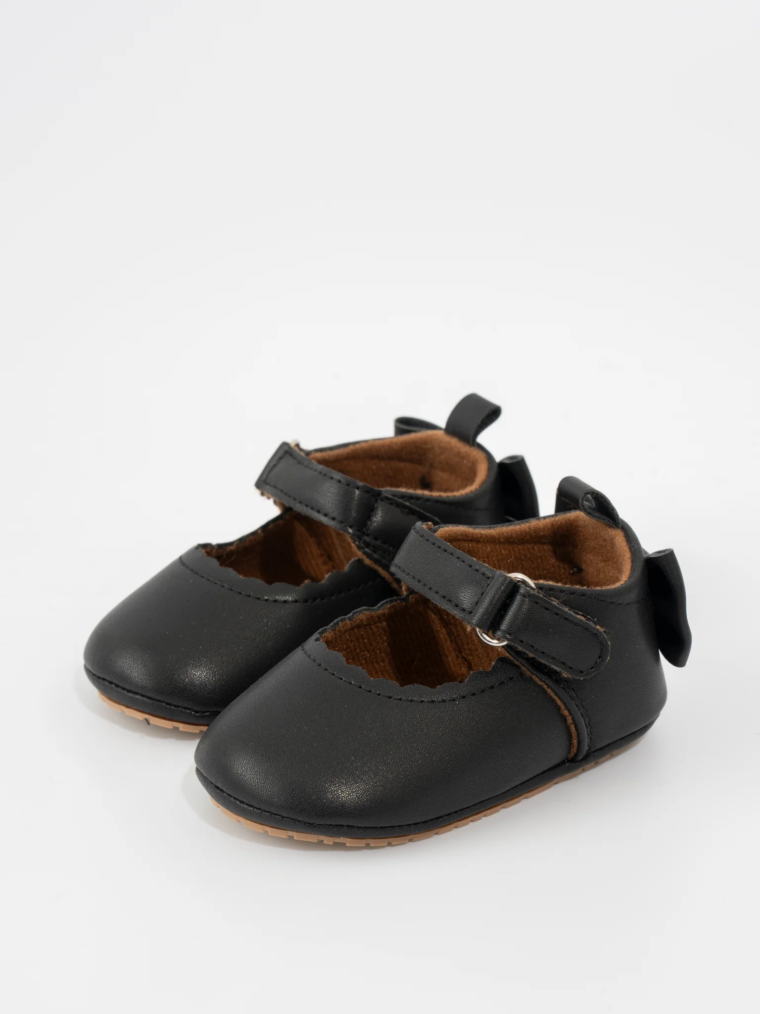 Scalloped Heel Bows Mary Jane Baby Shoes Black - Image 4