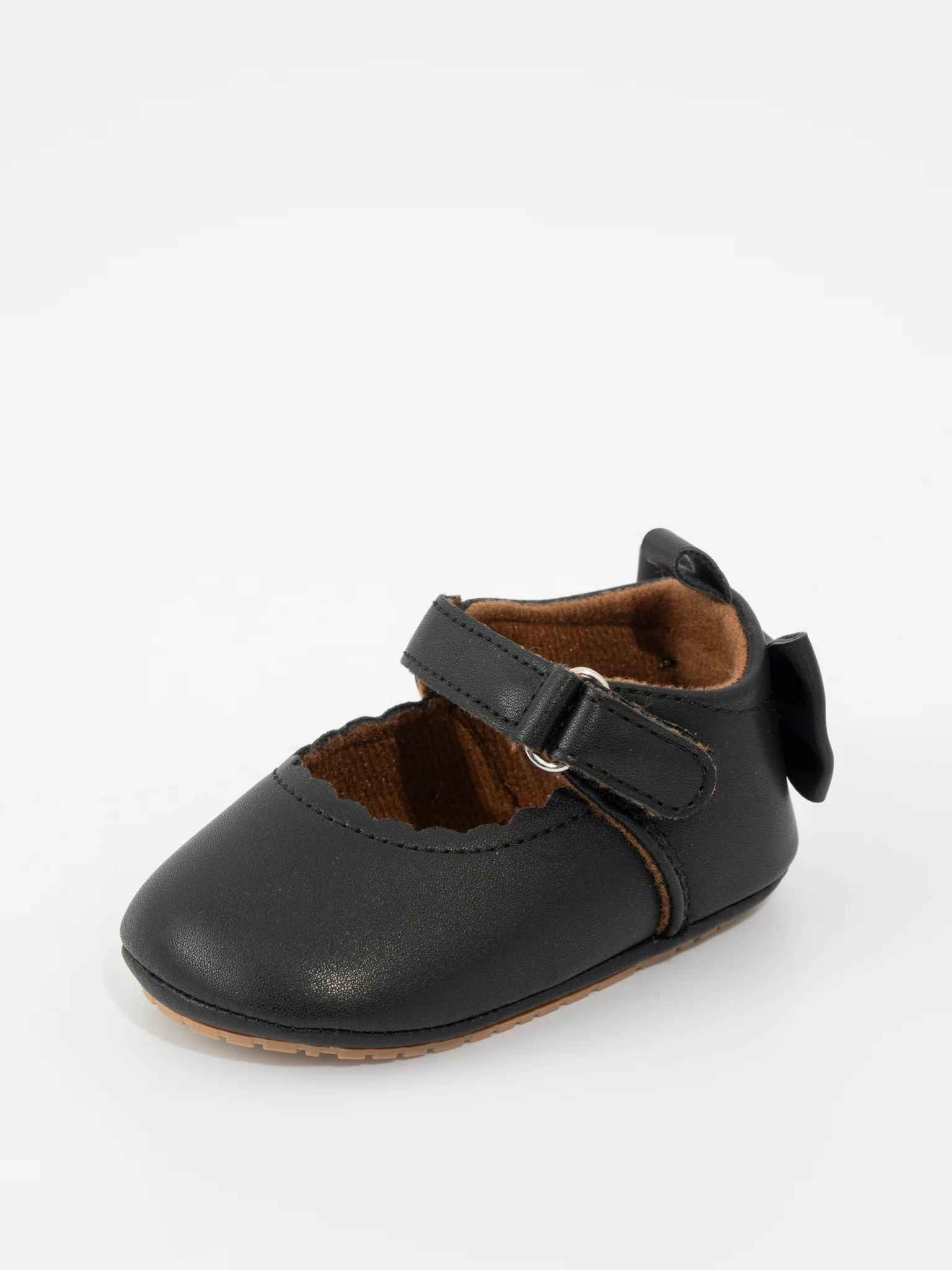 Scalloped Heel Bows Mary Jane Baby Shoes Black - Image 5