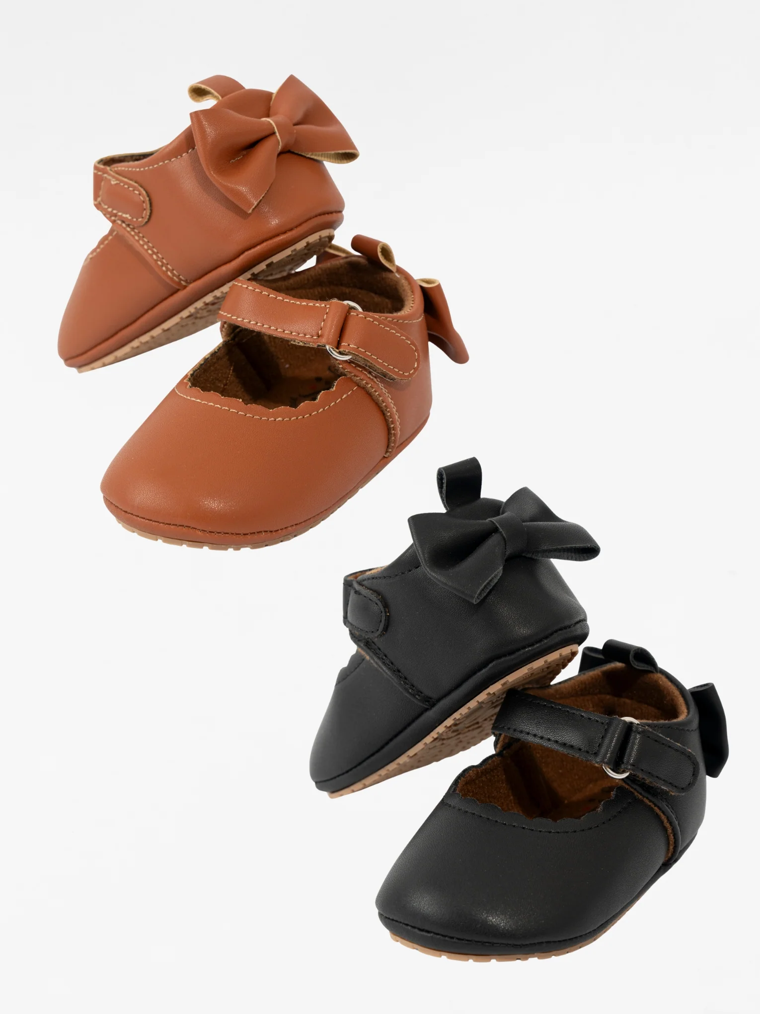 Scalloped Heel Bows Mary Jane Baby Shoes Brown - Image 2
