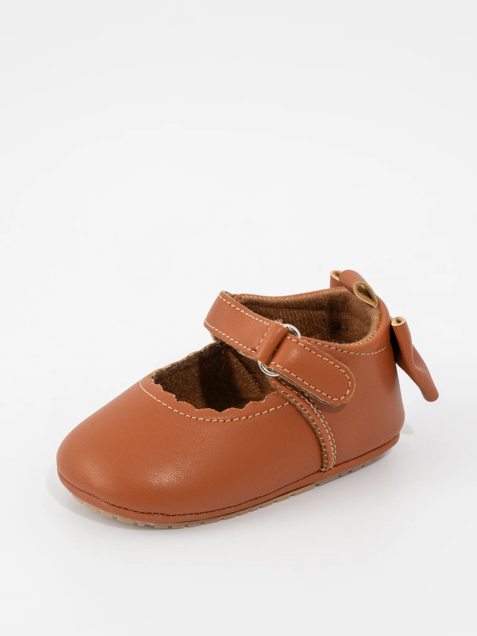 Scalloped Heel Bows Mary Jane Baby Shoes Brown - Image 5