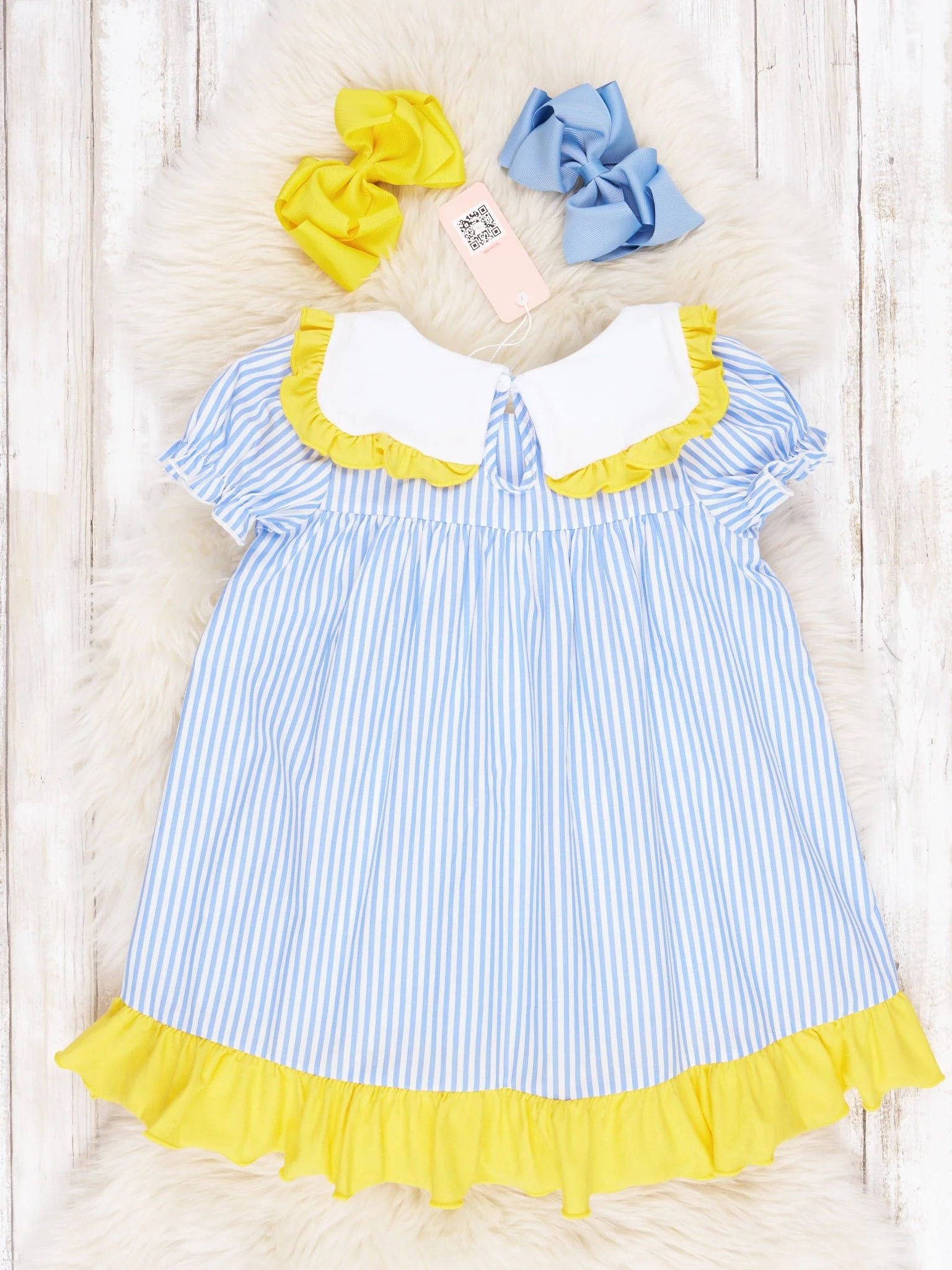 School Construction Pinstriped Ruffle Dress - Image 2
