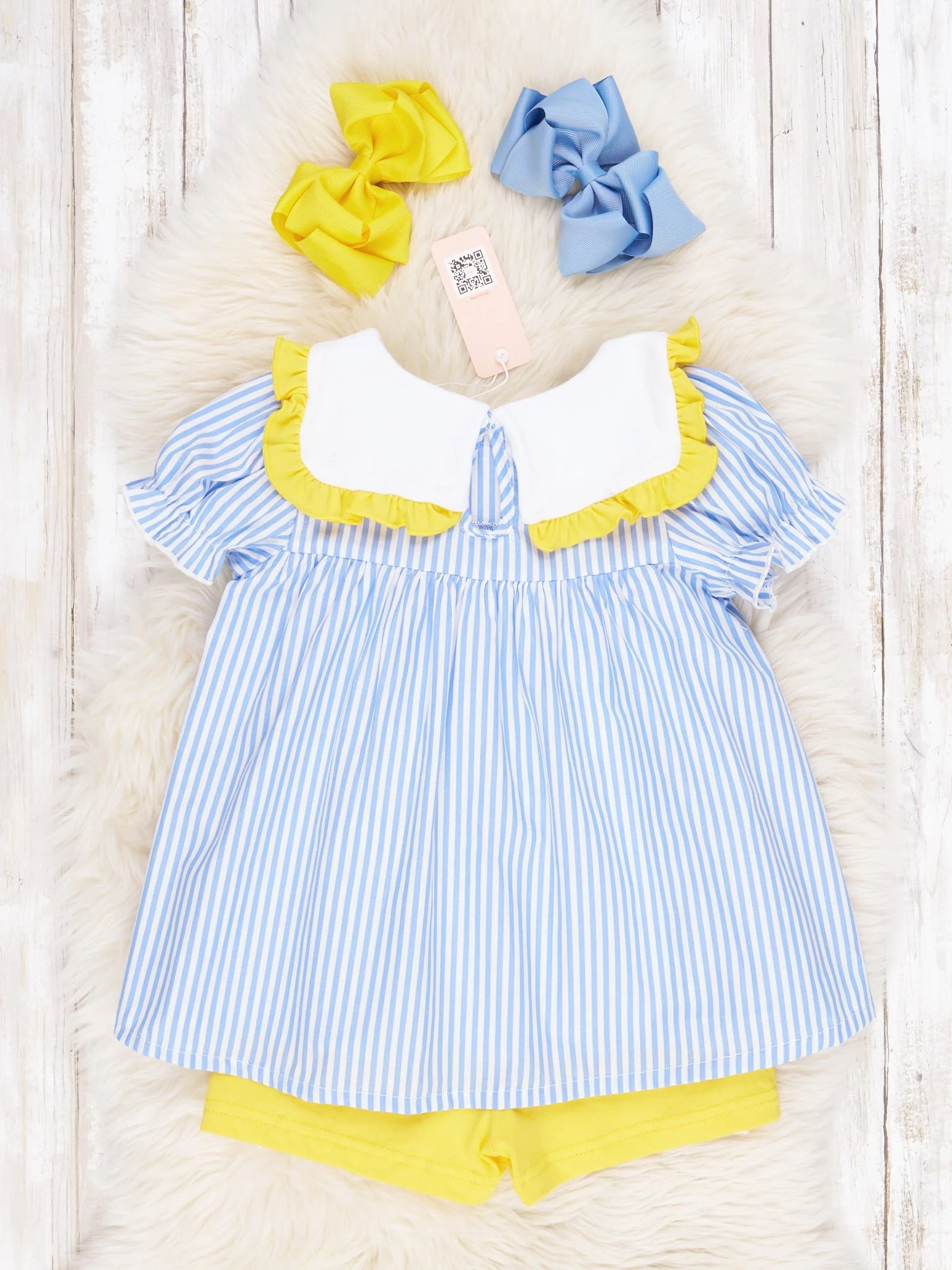 School Construction Pinstriped Ruffle Outfit - Image 3