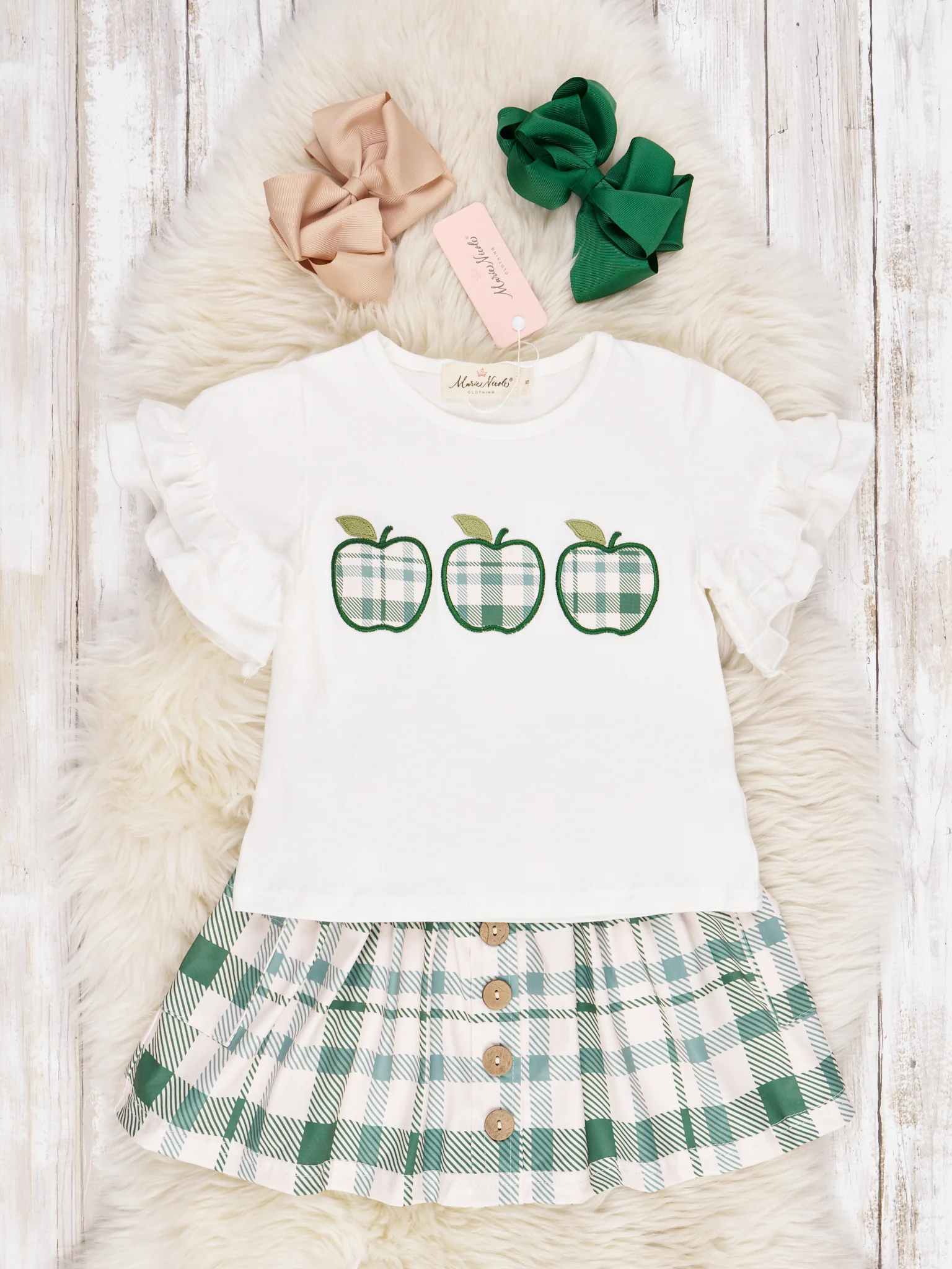 School Plaid Apple Ruffle Outfit