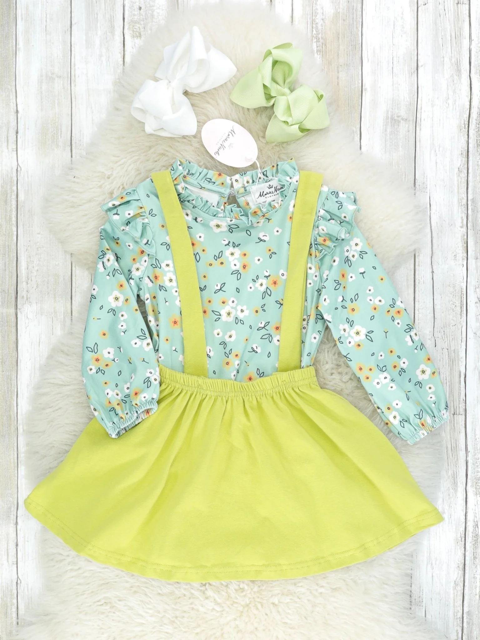 Sea Foam Green Floral Vintage Top & Suspender Skirt Set