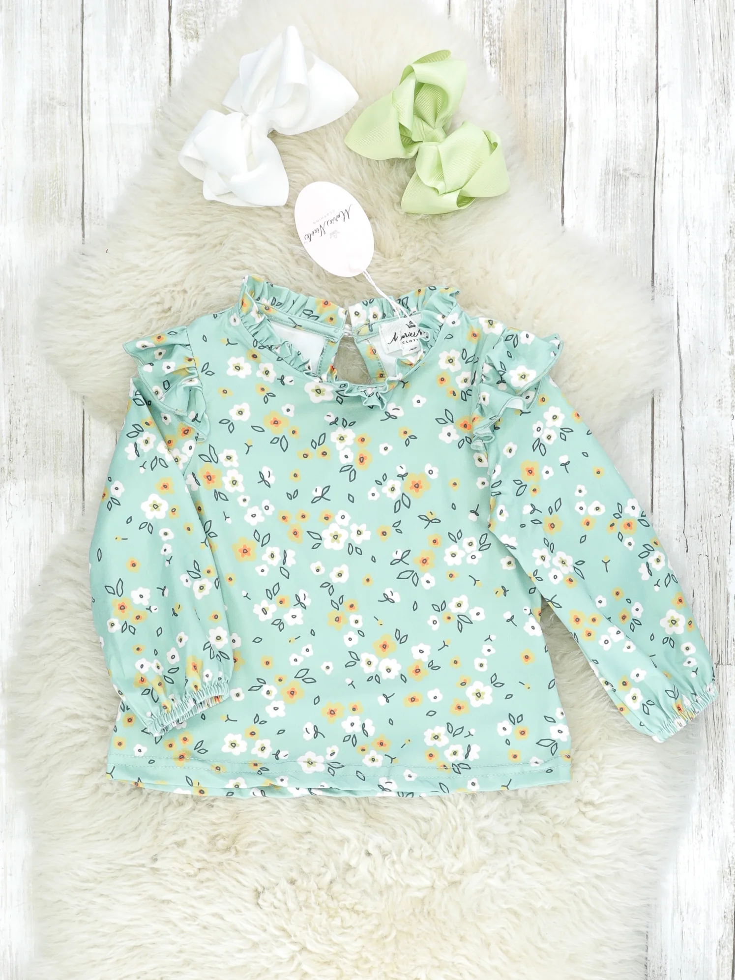 Sea Foam Green Floral Vintage Top & Suspender Skirt Set - Image 2