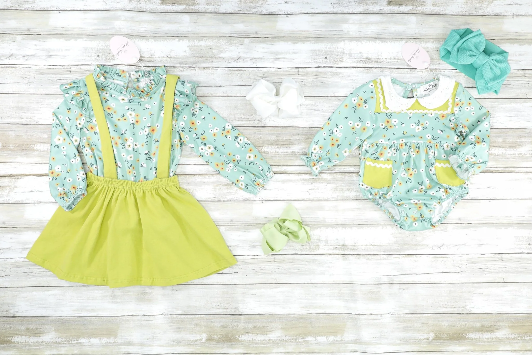 Sea Foam Green Floral Vintage Top & Suspender Skirt Set - Image 4