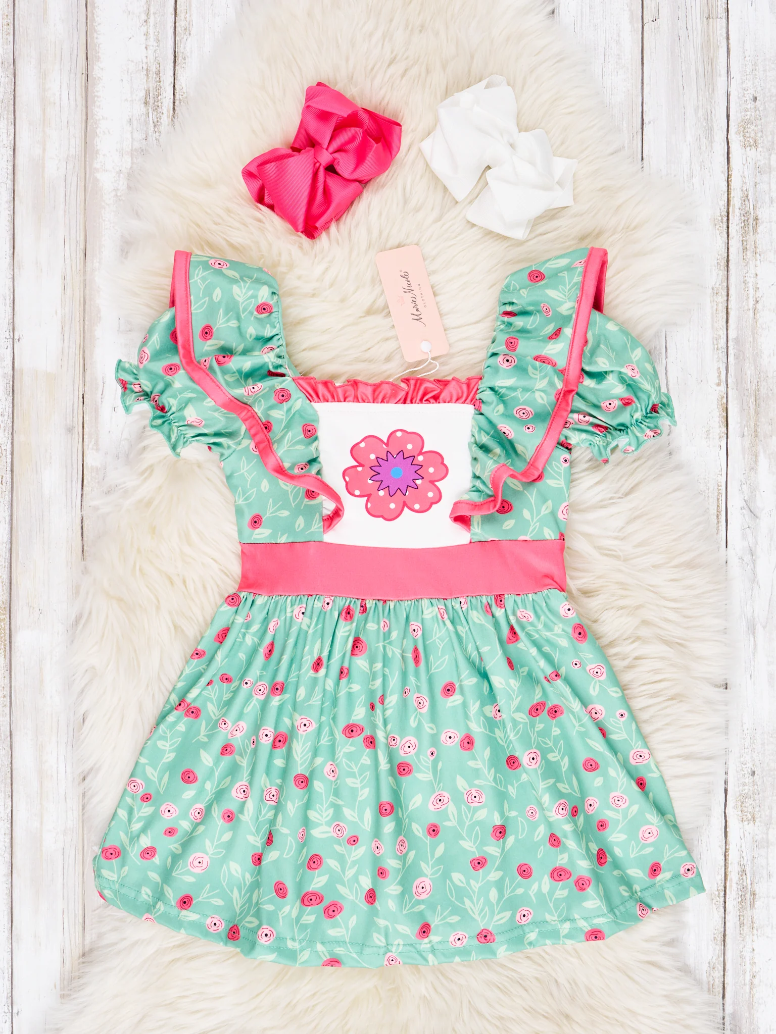 Seafoam Floral Ruffle Dress