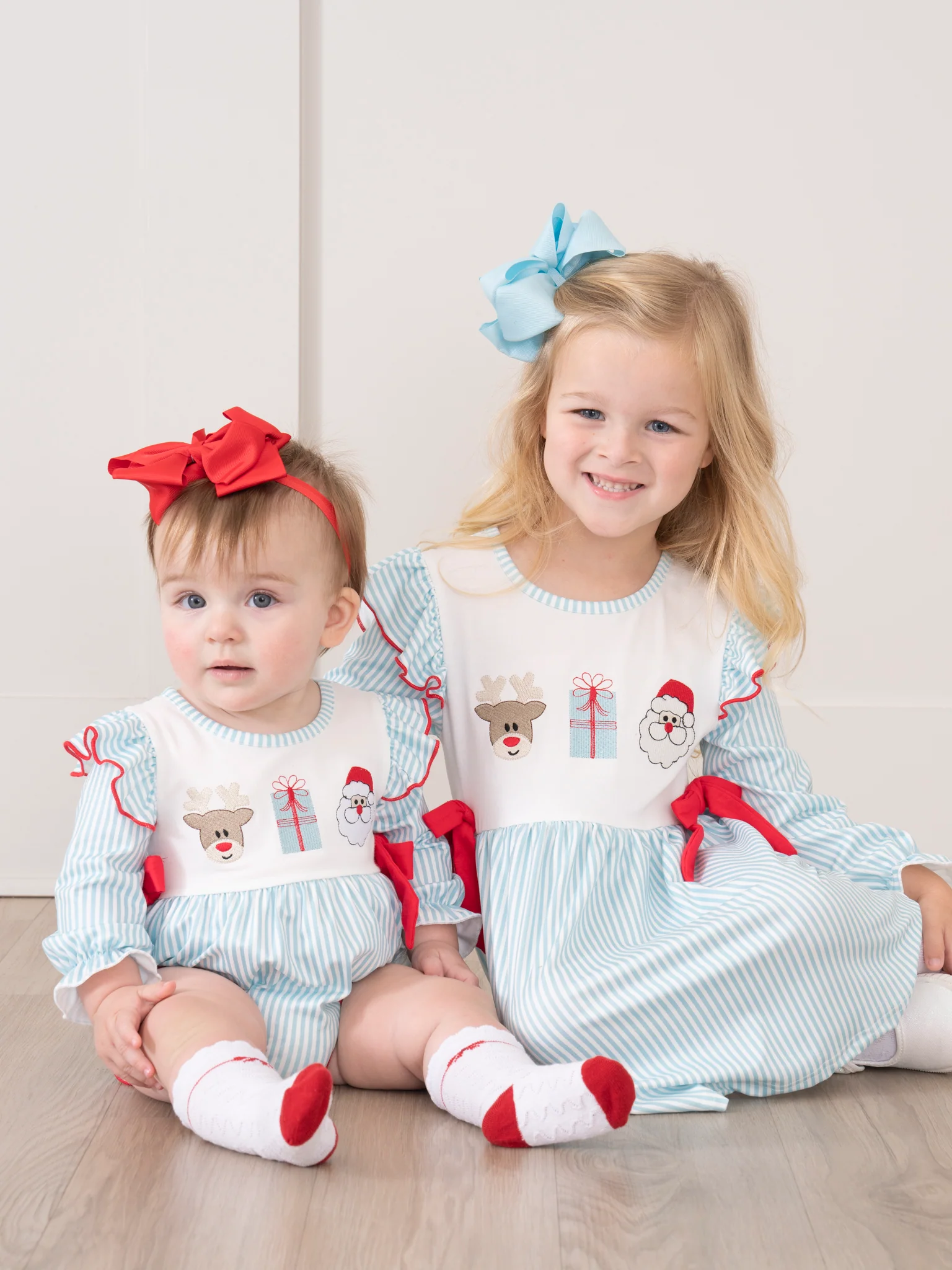 Season's Greetings Embroidered Ruffle Bubble Romper - Image 3