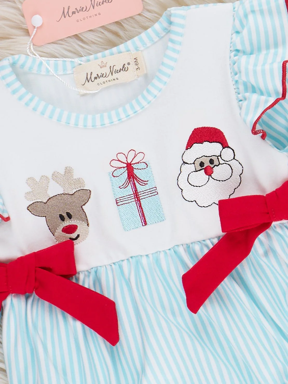 Season's Greetings Embroidered Ruffle Bubble Romper - Image 5