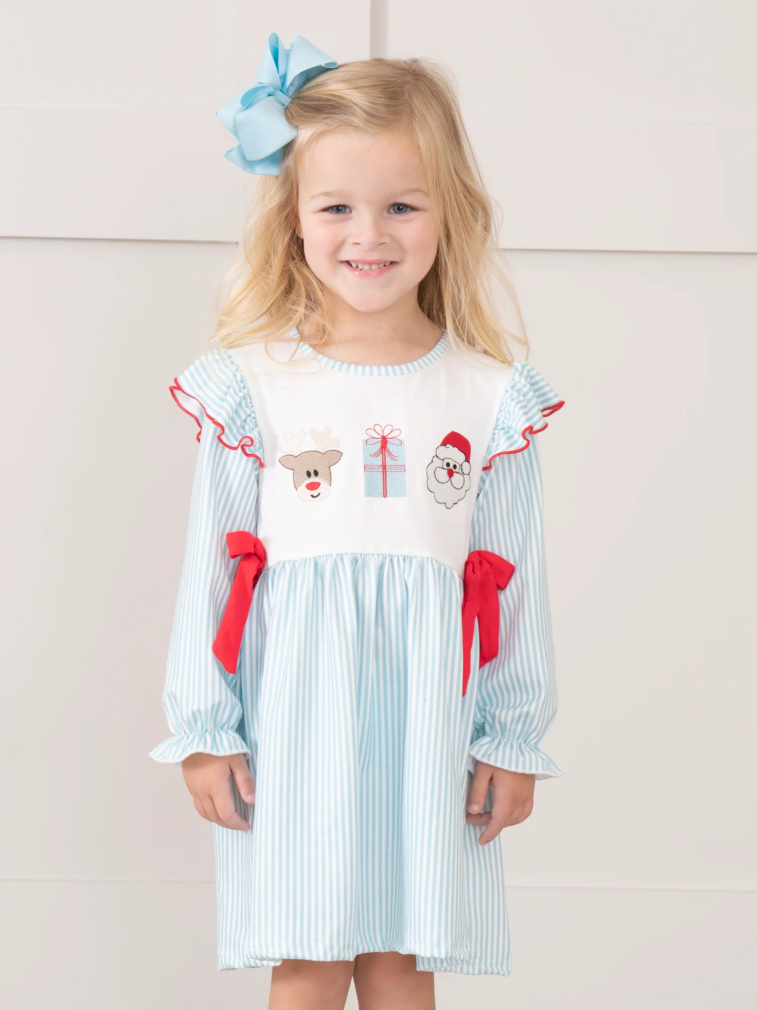 Season's Greetings Embroidered Ruffle Dress