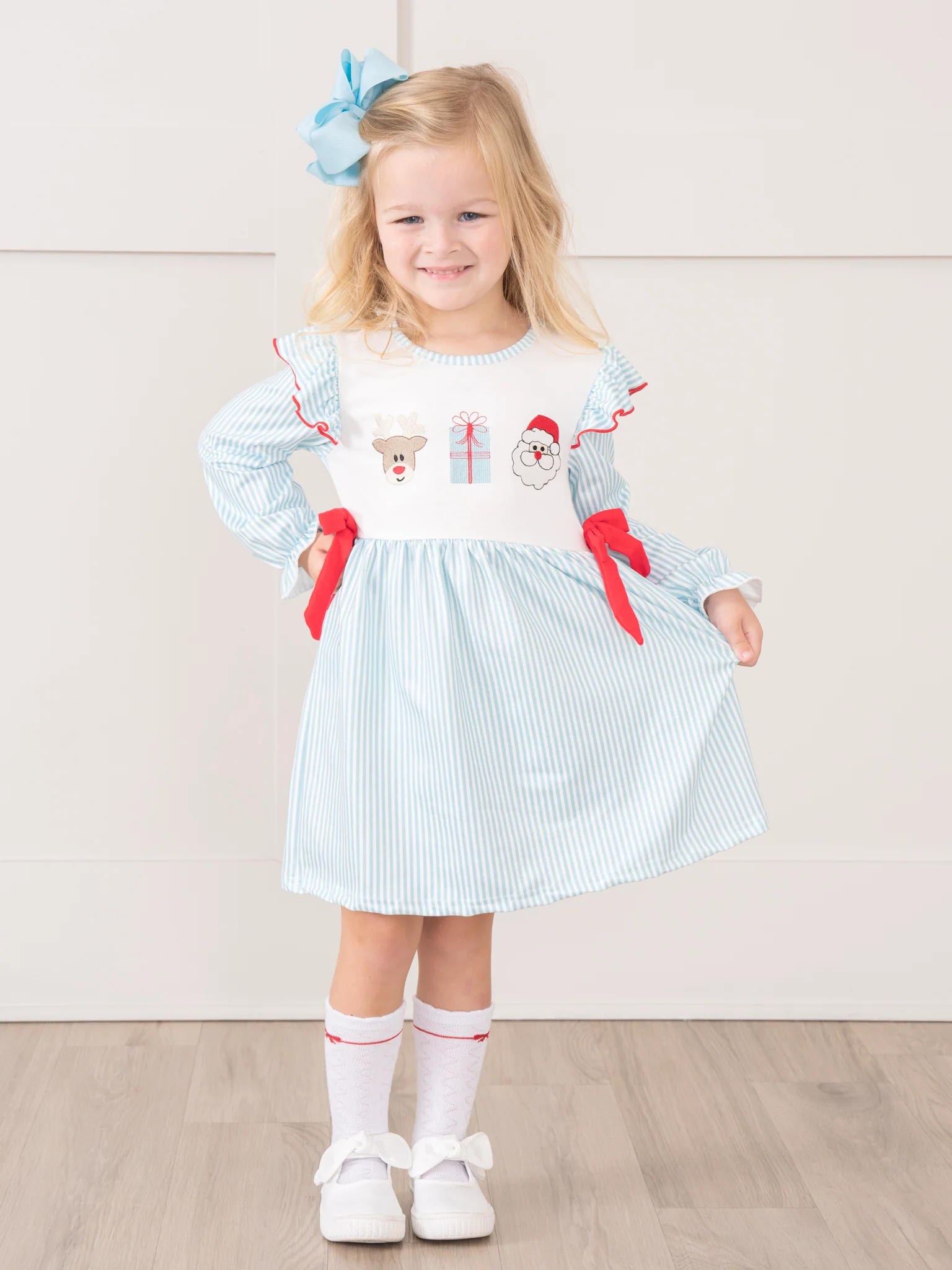 Season's Greetings Embroidered Ruffle Dress - Image 3