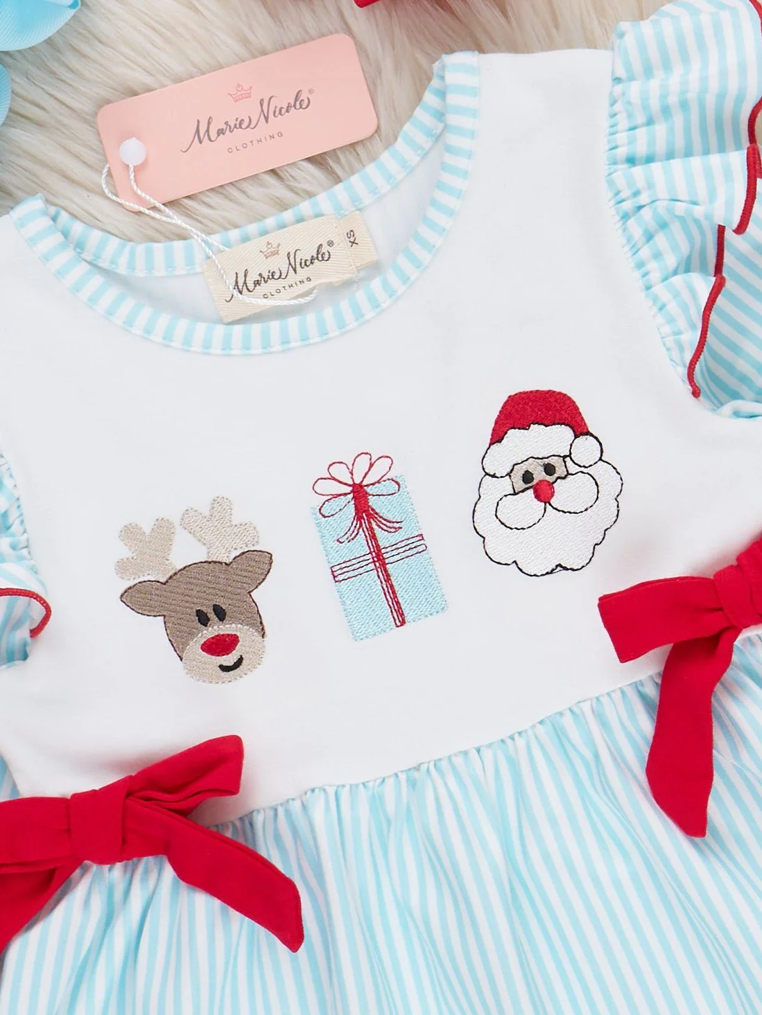 Season's Greetings Embroidered Ruffle Dress - Image 4
