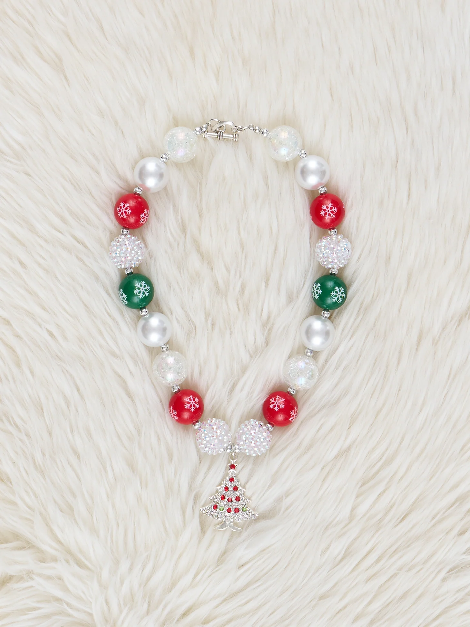 Shimmer Pearl Christmas Tree Charm Bubblegum Necklace