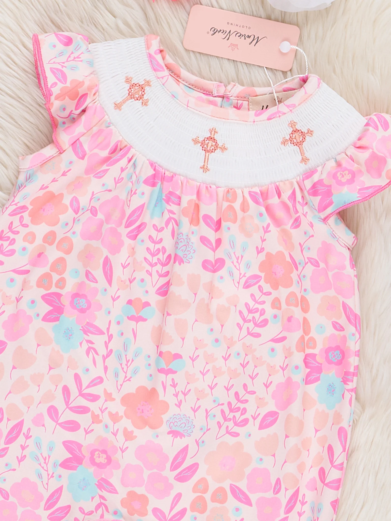 Shining Crosses Smocked Floral Romper - Image 2